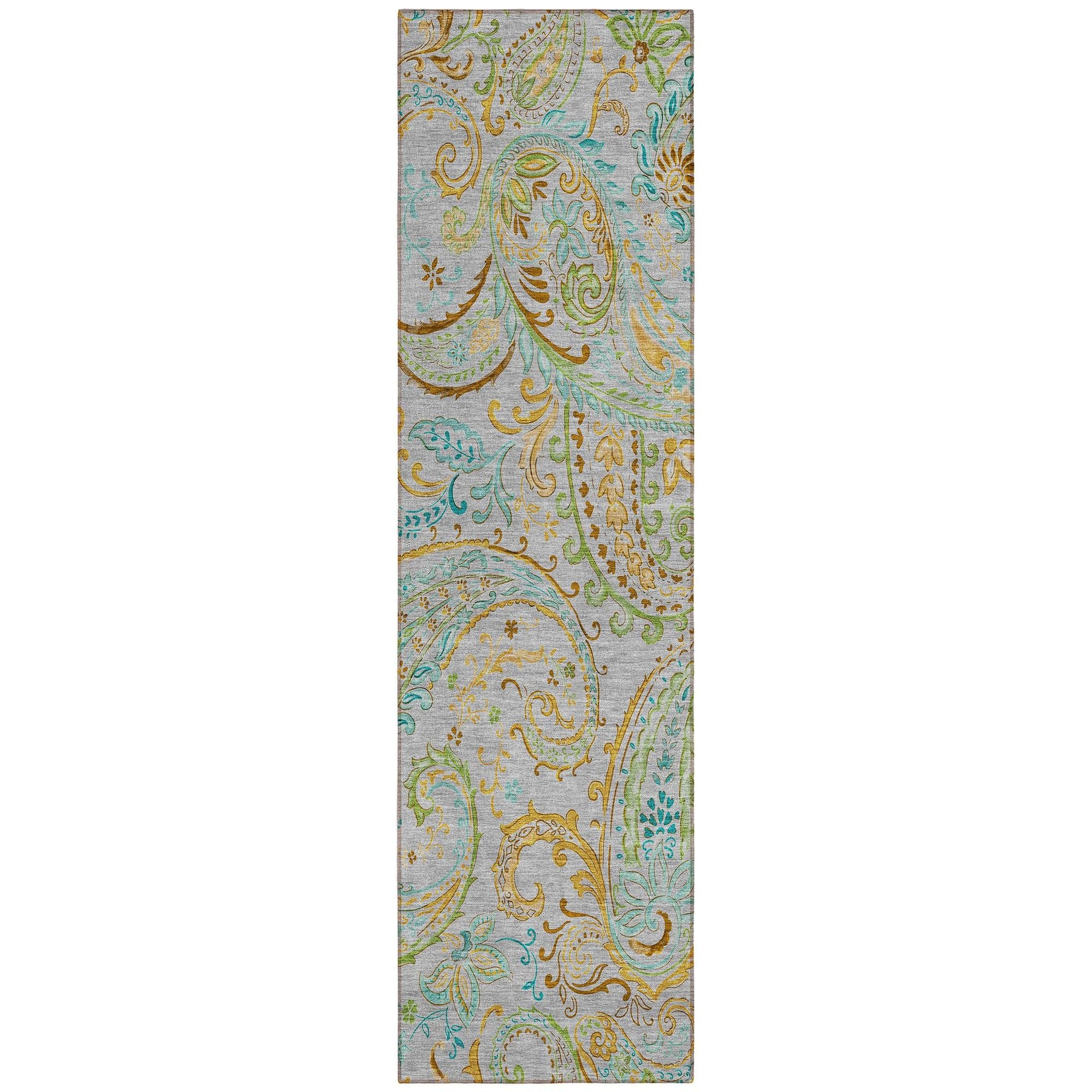 Machine Washable Gray Rug - Indoor / Outdoor - Kids / Pet Friendly Paisley Print Rug