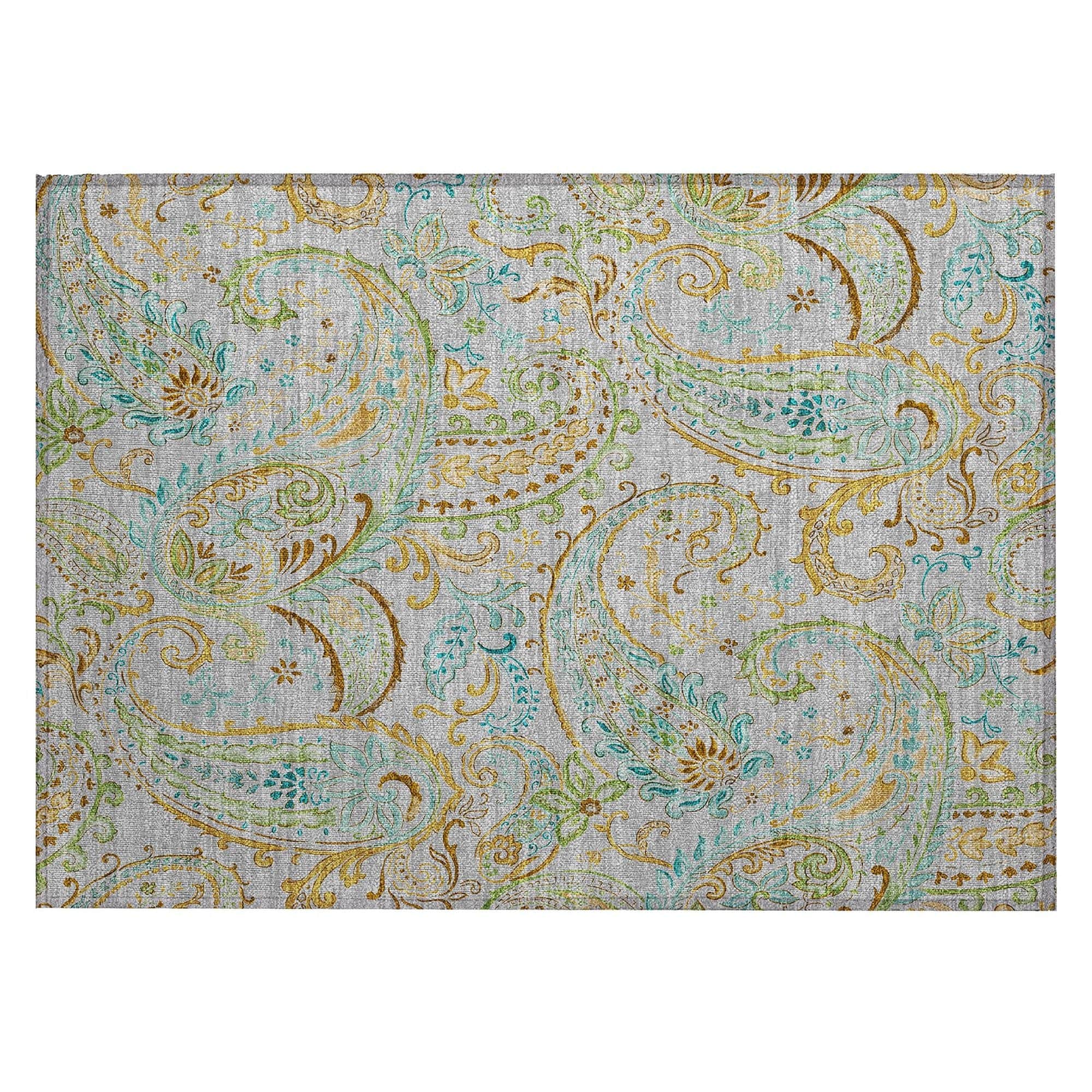 Machine Washable Gray Rug - Indoor / Outdoor - Kids / Pet Friendly Paisley Print Rug