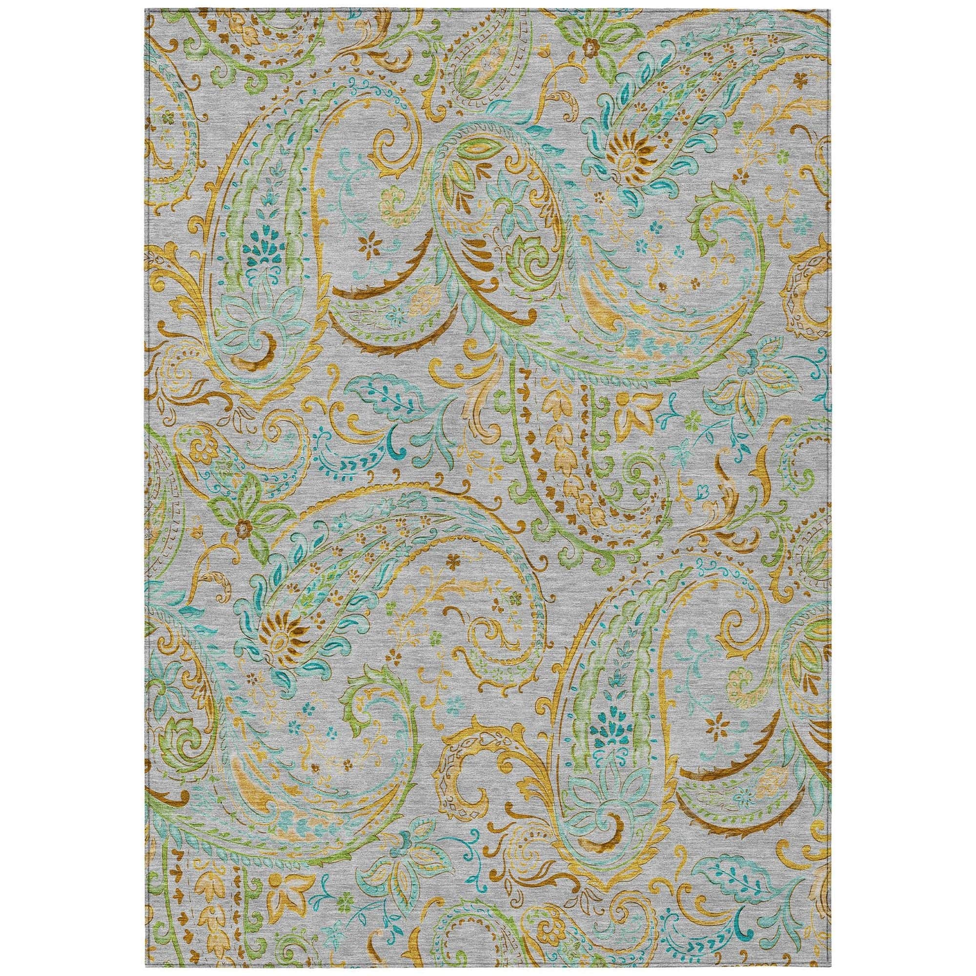 Machine Washable Gray Rug - Indoor / Outdoor - Kids / Pet Friendly Paisley Print Rug