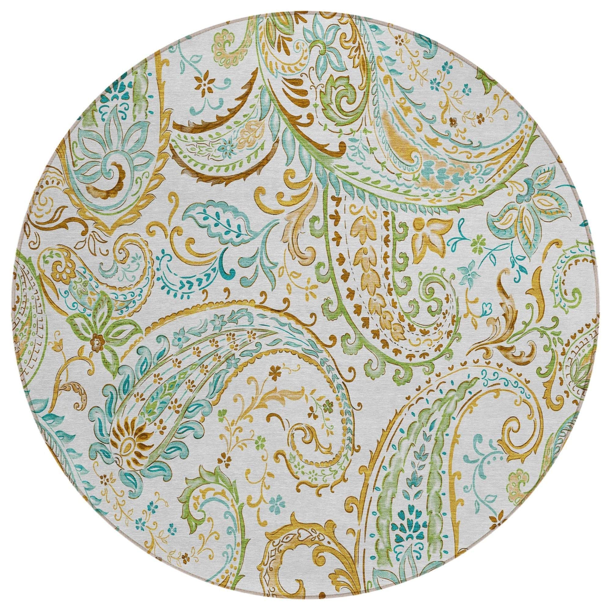 Machine Washable Ivory Rug - Indoor / Outdoor - Kids / Pet Friendly Paisley Print Rug