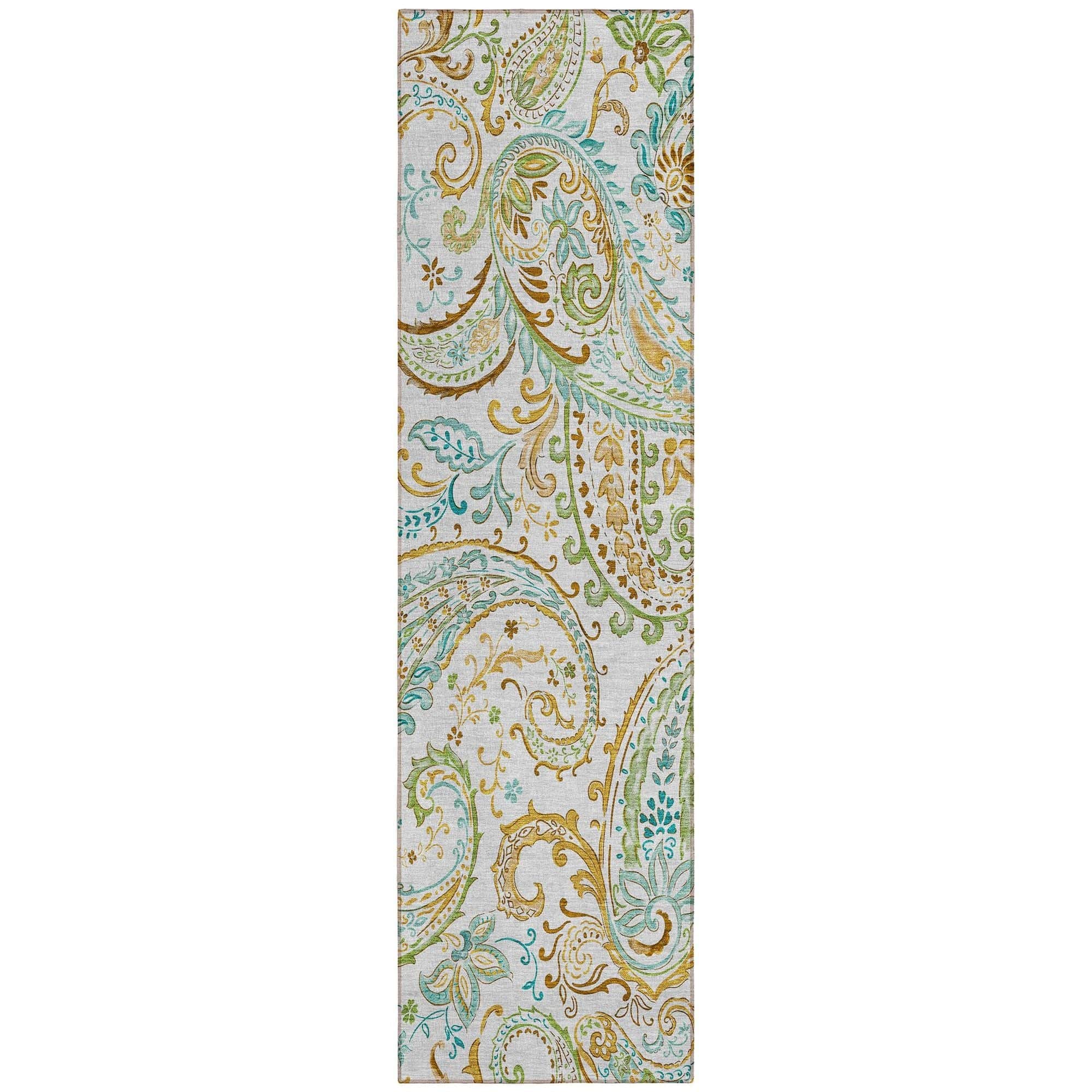 Machine Washable Ivory Rug - Indoor / Outdoor - Kids / Pet Friendly Paisley Print Rug