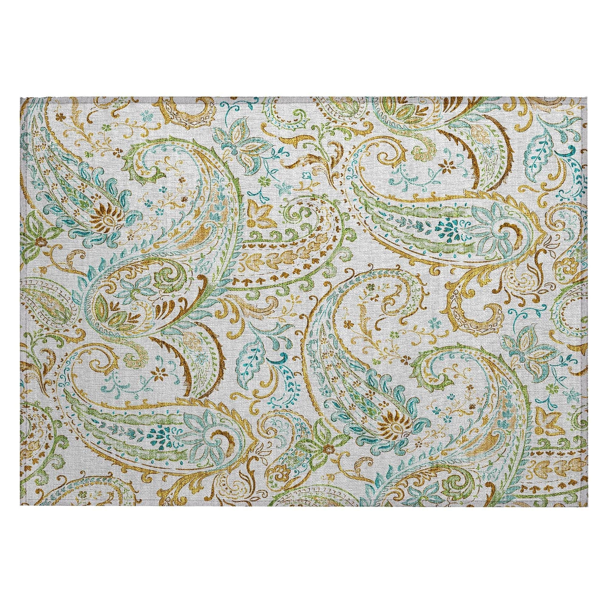 Machine Washable Ivory Rug - Indoor / Outdoor - Kids / Pet Friendly Paisley Print Rug