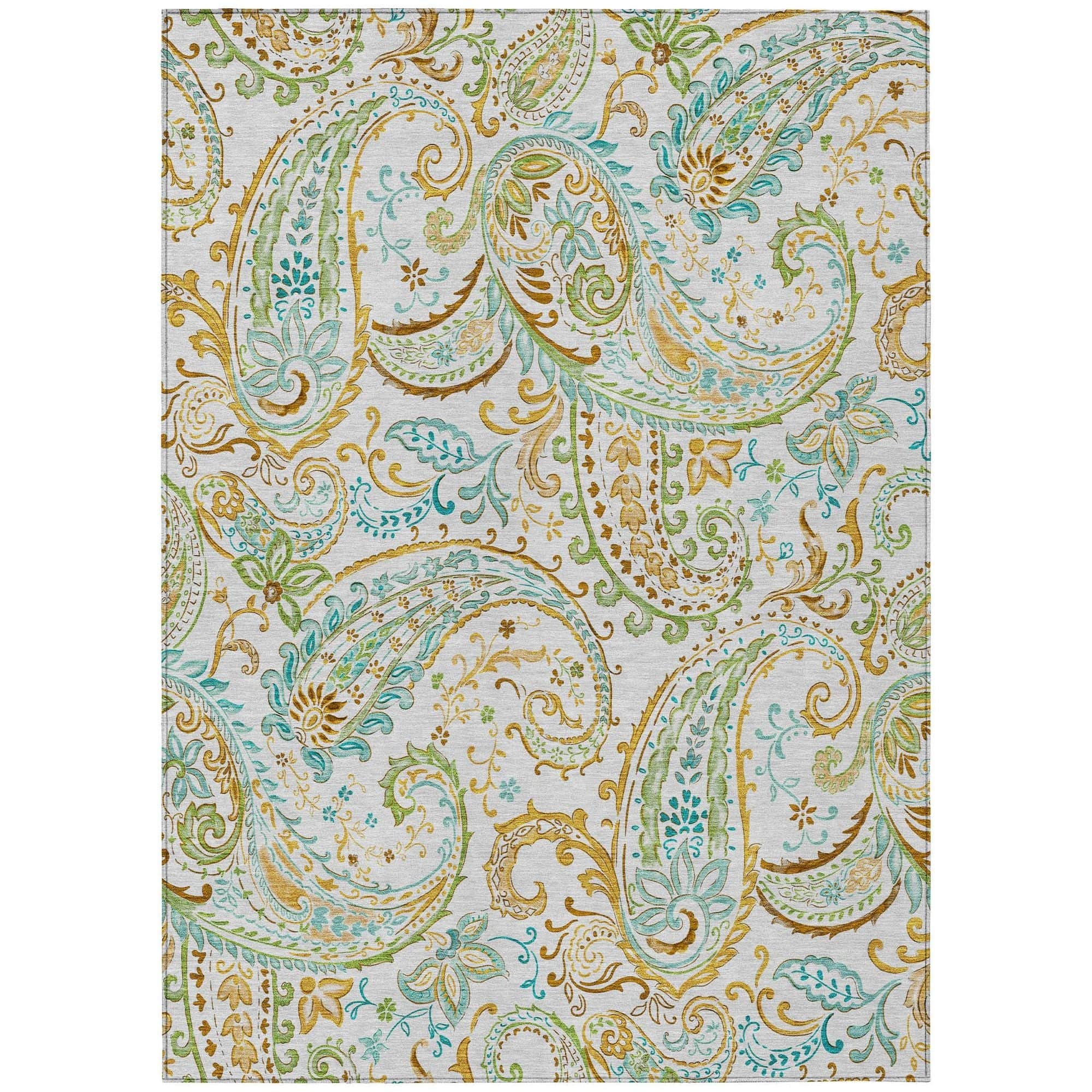 Machine Washable Ivory Rug - Indoor / Outdoor - Kids / Pet Friendly Paisley Print Rug