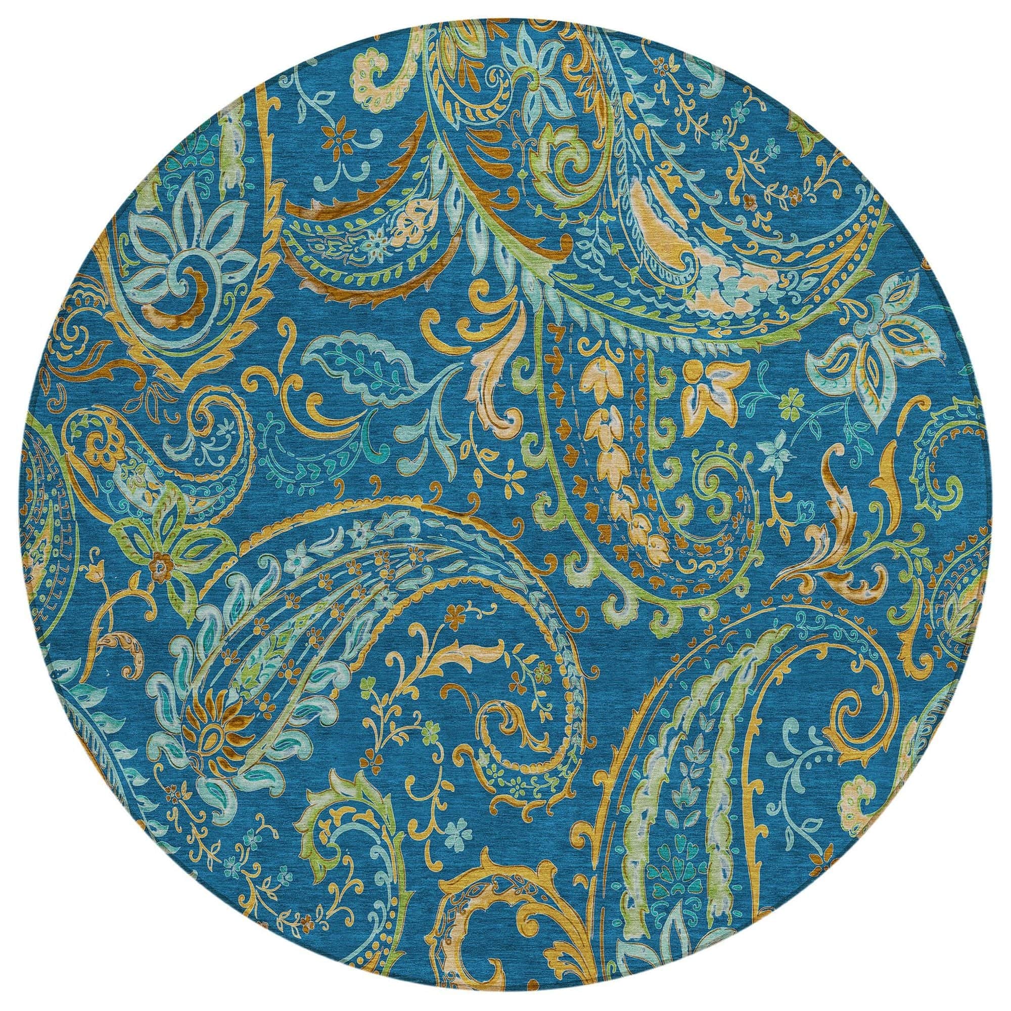 Machine Washable Navy Blue Rug - Indoor / Outdoor - Kids / Pet Friendly Paisley Print Rug