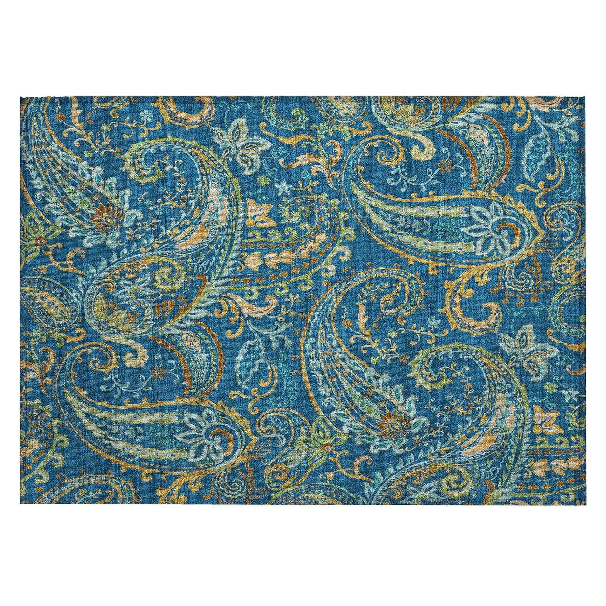 Machine Washable Navy Blue Rug - Indoor / Outdoor - Kids / Pet Friendly Paisley Print Rug