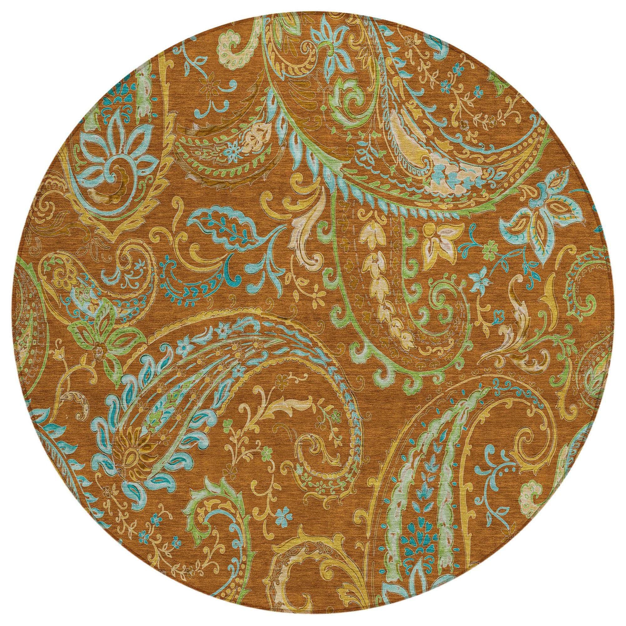 Machine Washable Paprika Orange Rug - Indoor / Outdoor - Kids / Pet Friendly Paisley Print Rug