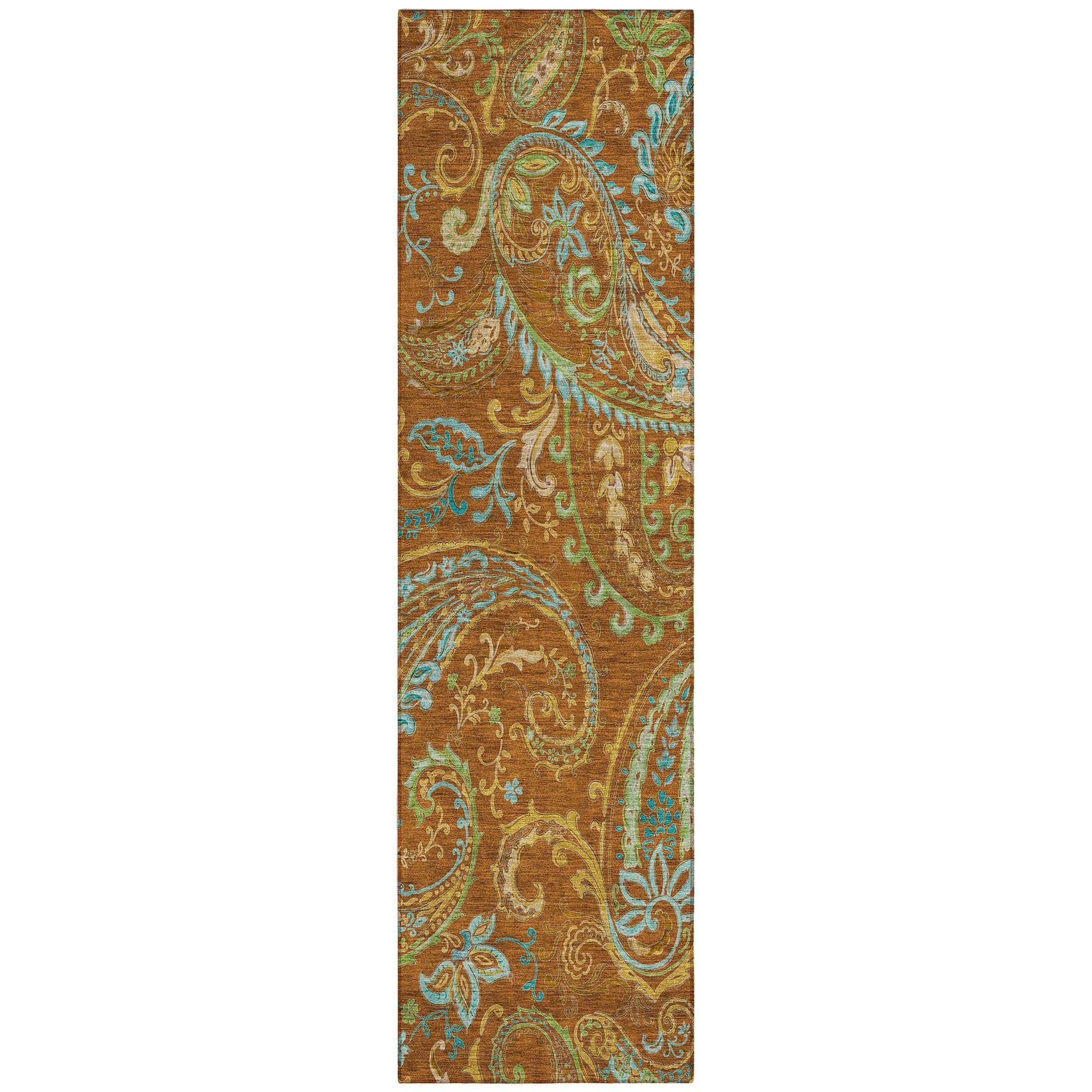 Machine Washable Paprika Orange Rug - Indoor / Outdoor - Kids / Pet Friendly Paisley Print Rug