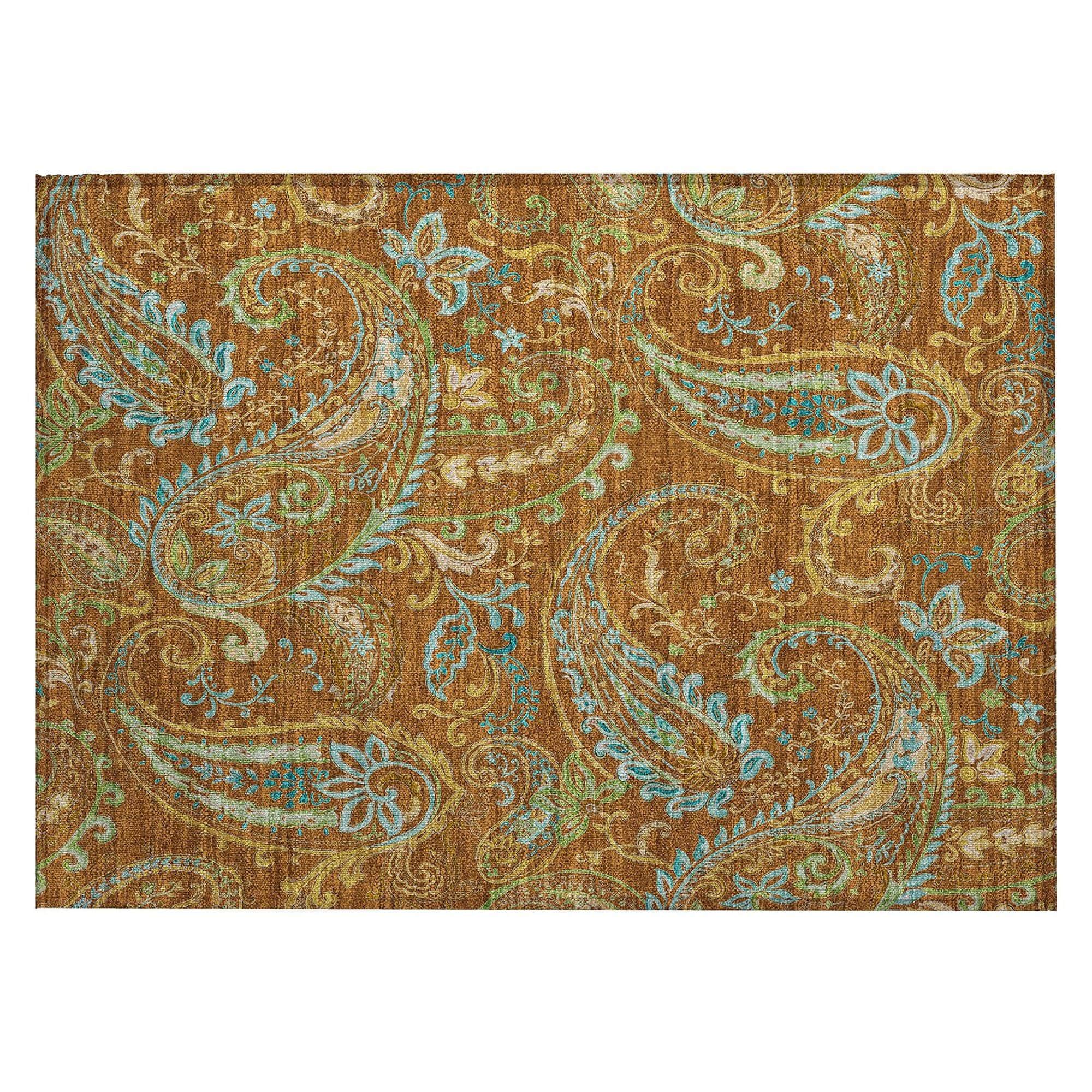 Machine Washable Paprika Orange Rug - Indoor / Outdoor - Kids / Pet Friendly Paisley Print Rug
