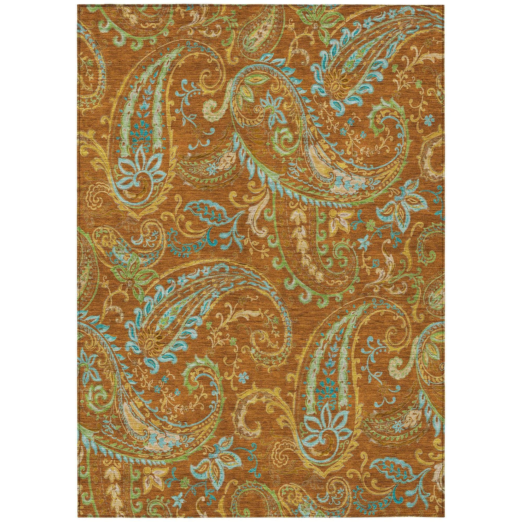 Machine Washable Paprika Orange Rug - Indoor / Outdoor - Kids / Pet Friendly Paisley Print Rug