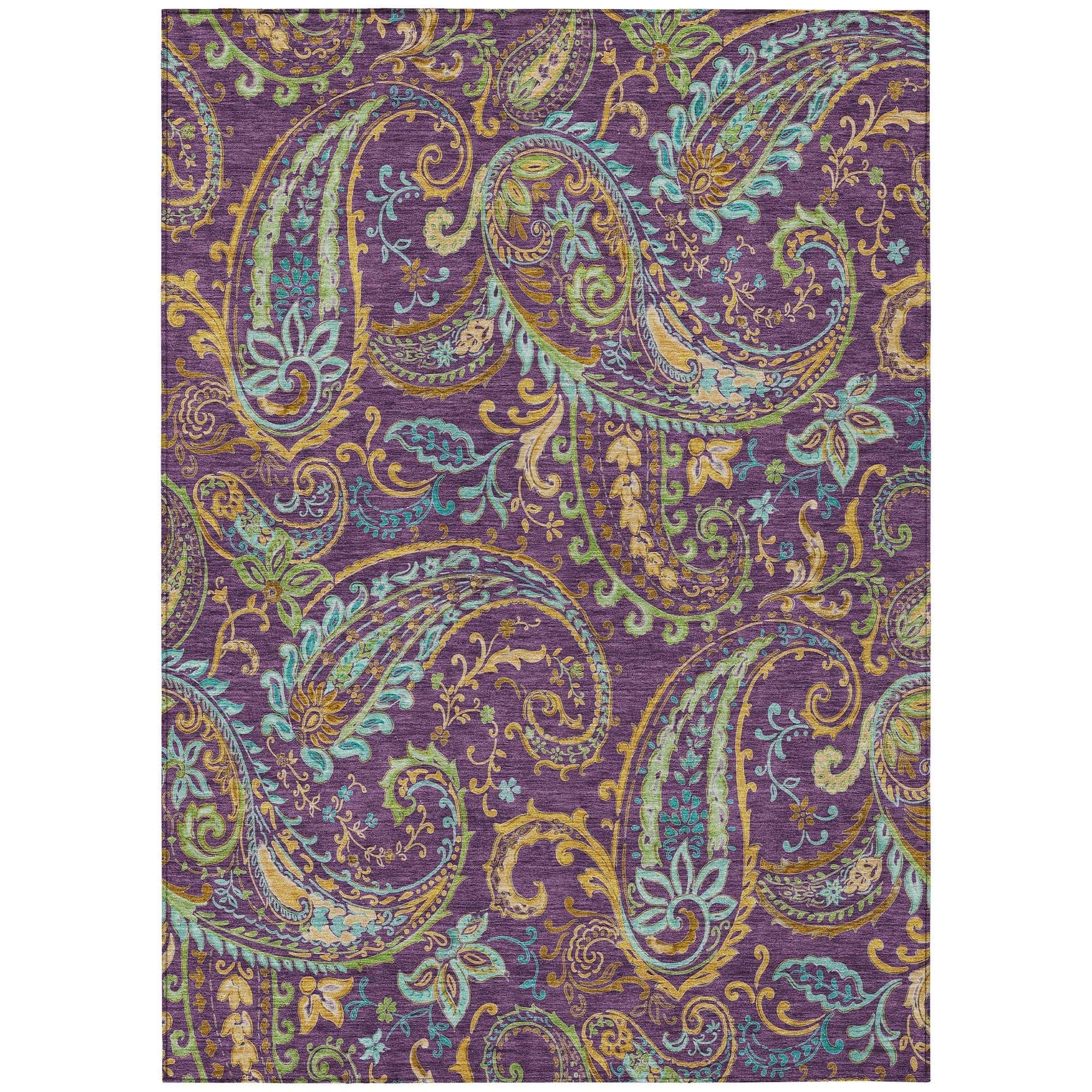 Machine Washable Purple Rug - Indoor / Outdoor - Kids / Pet Friendly Paisley Print Rug
