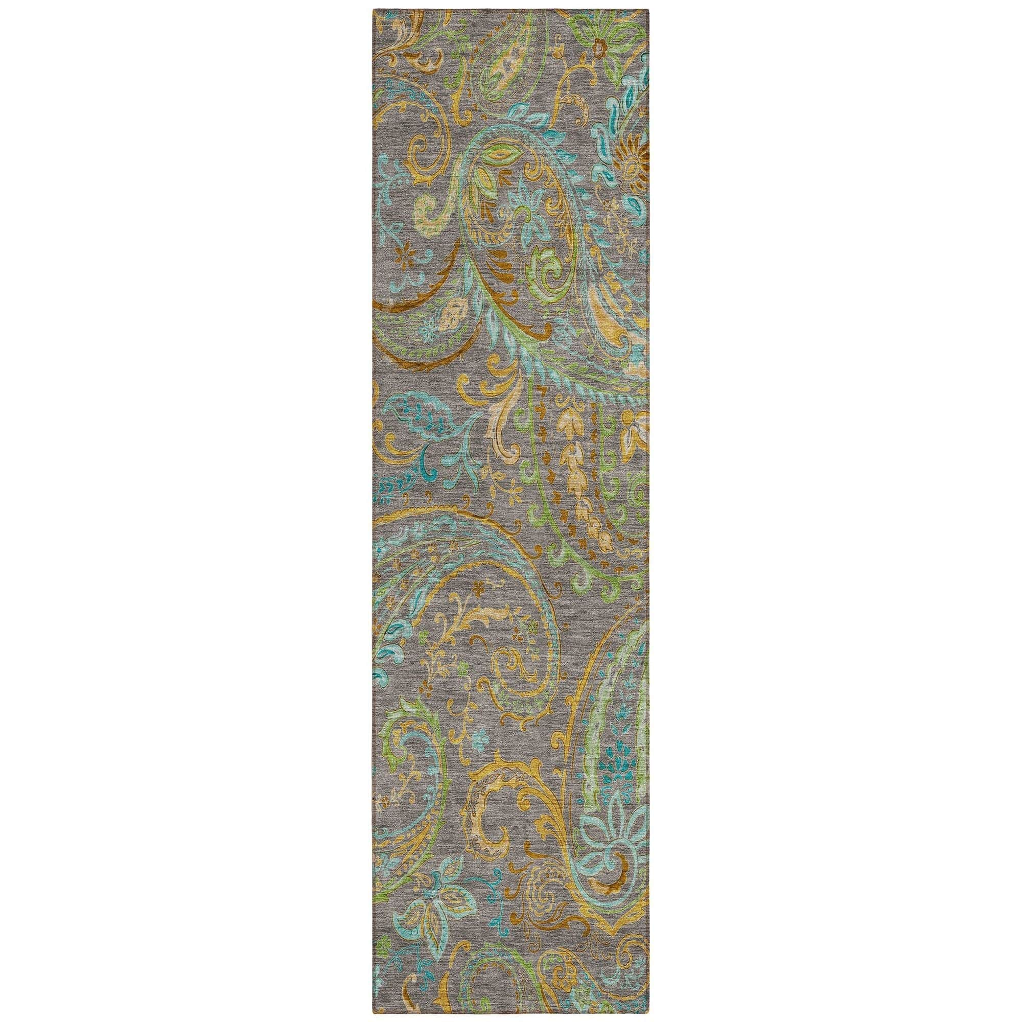 Machine Washable Taupe Brown Rug - Indoor / Outdoor - Kids / Pet Friendly Paisley Print Rug
