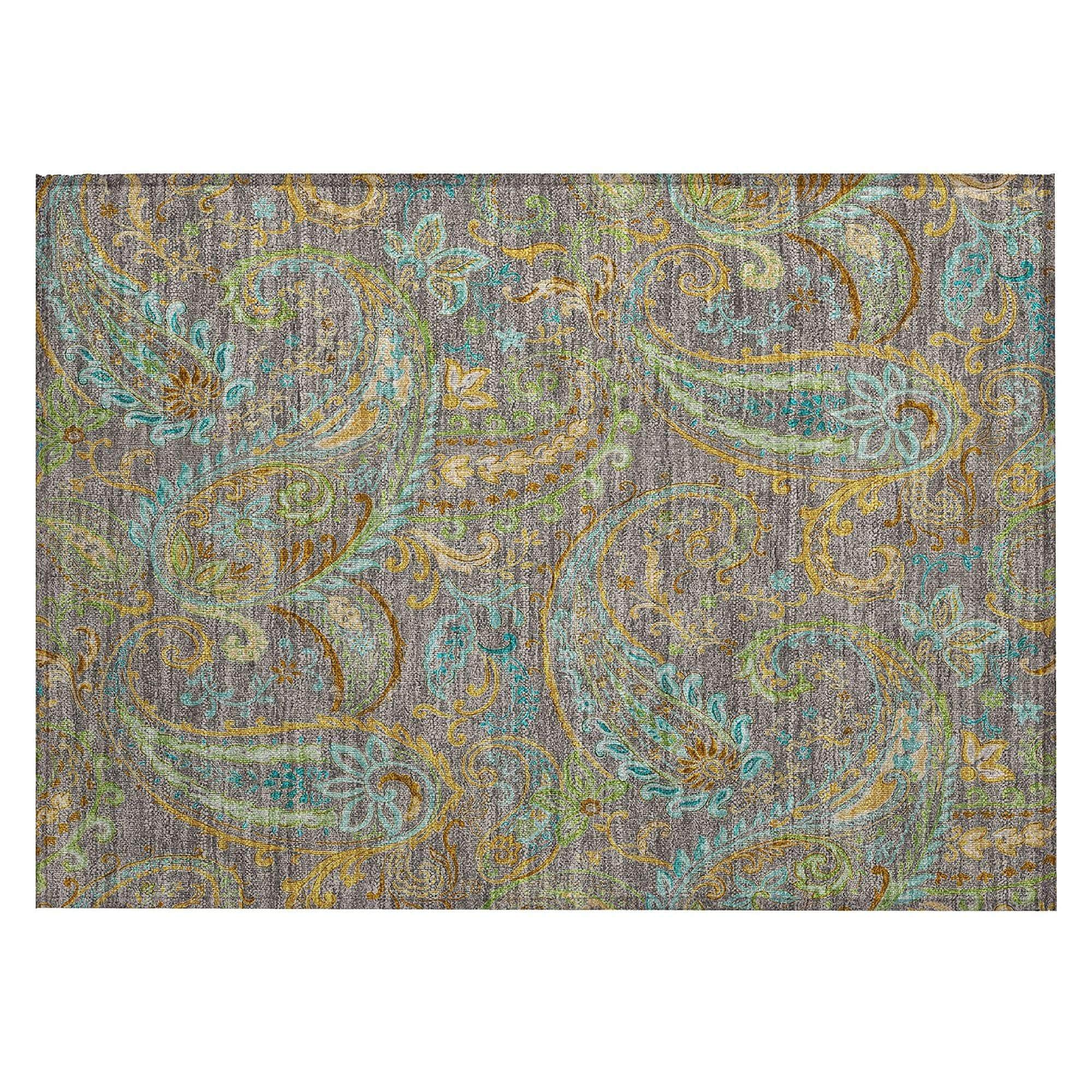 Machine Washable Taupe Brown Rug - Indoor / Outdoor - Kids / Pet Friendly Paisley Print Rug