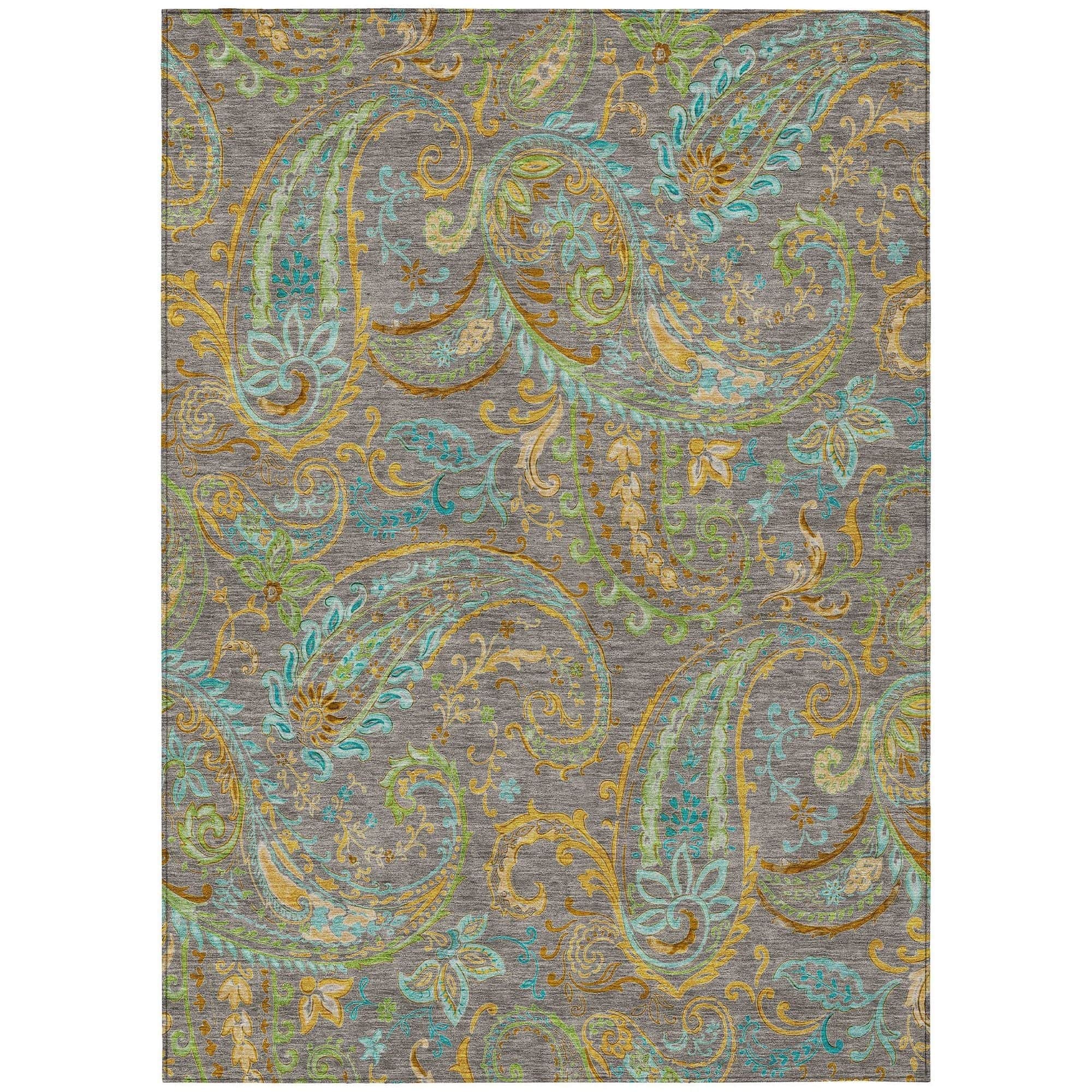Machine Washable Taupe Brown Rug - Indoor / Outdoor - Kids / Pet Friendly Paisley Print Rug