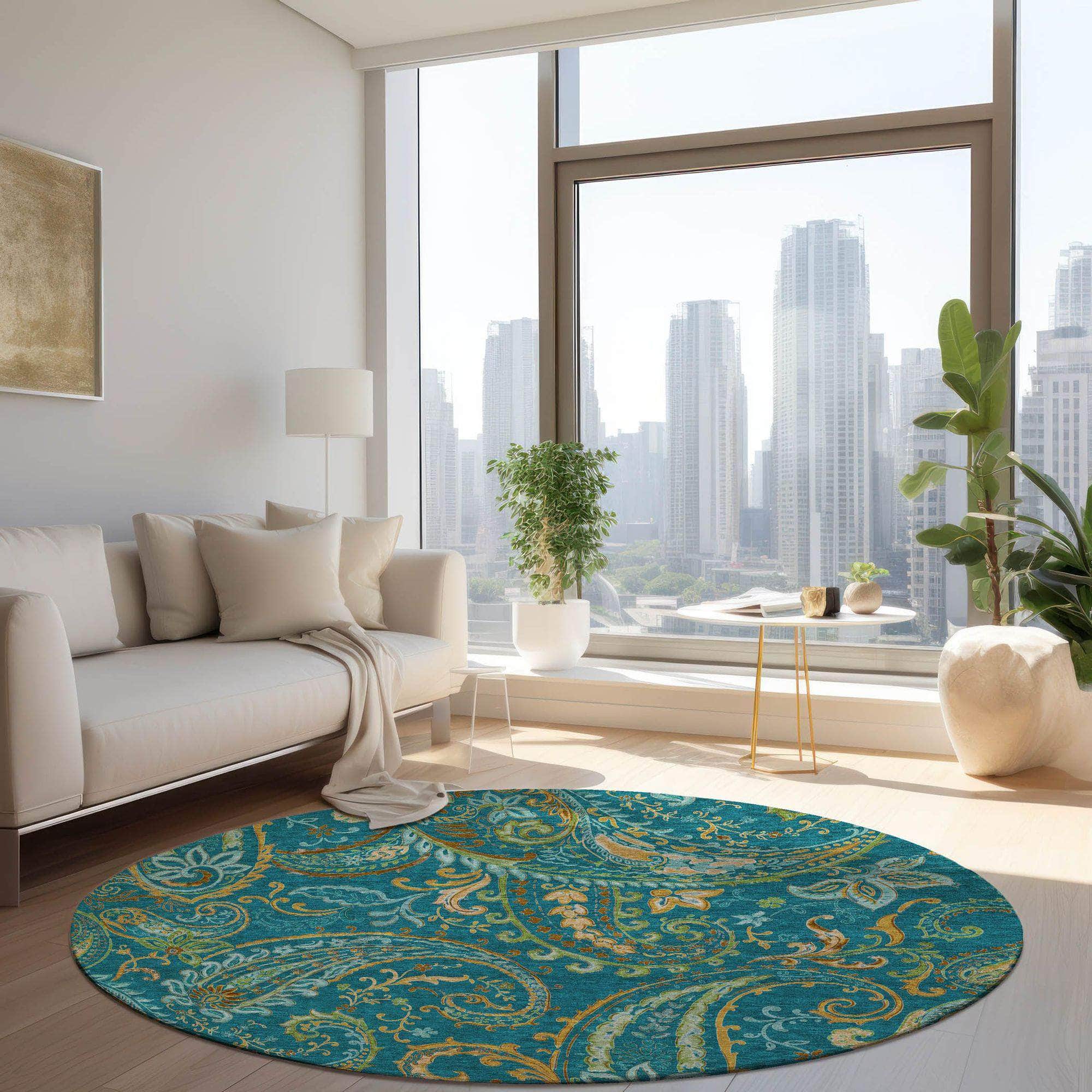 Machine Made ACN533 Teal Rugs
