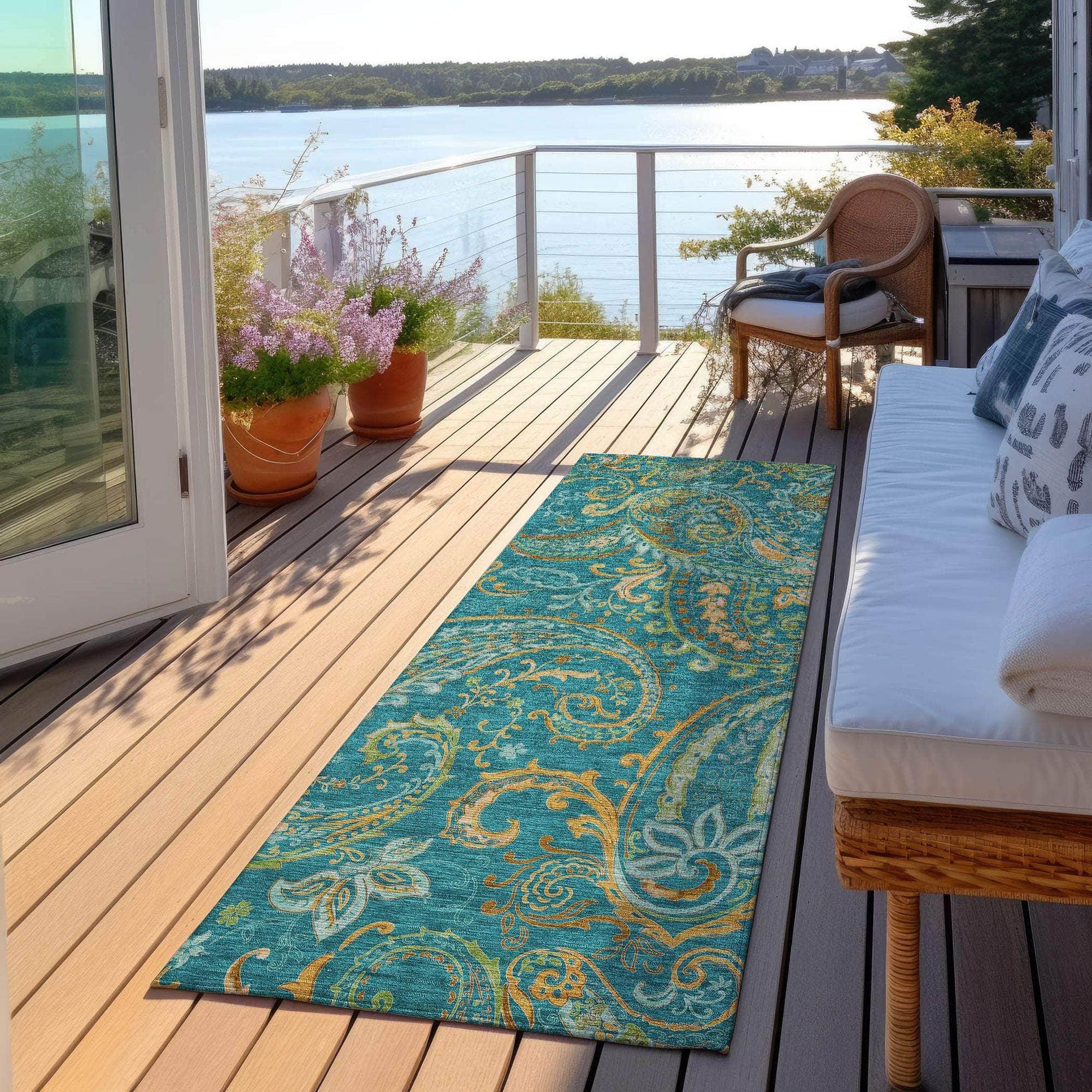 Machine Made ACN533 Teal Rugs