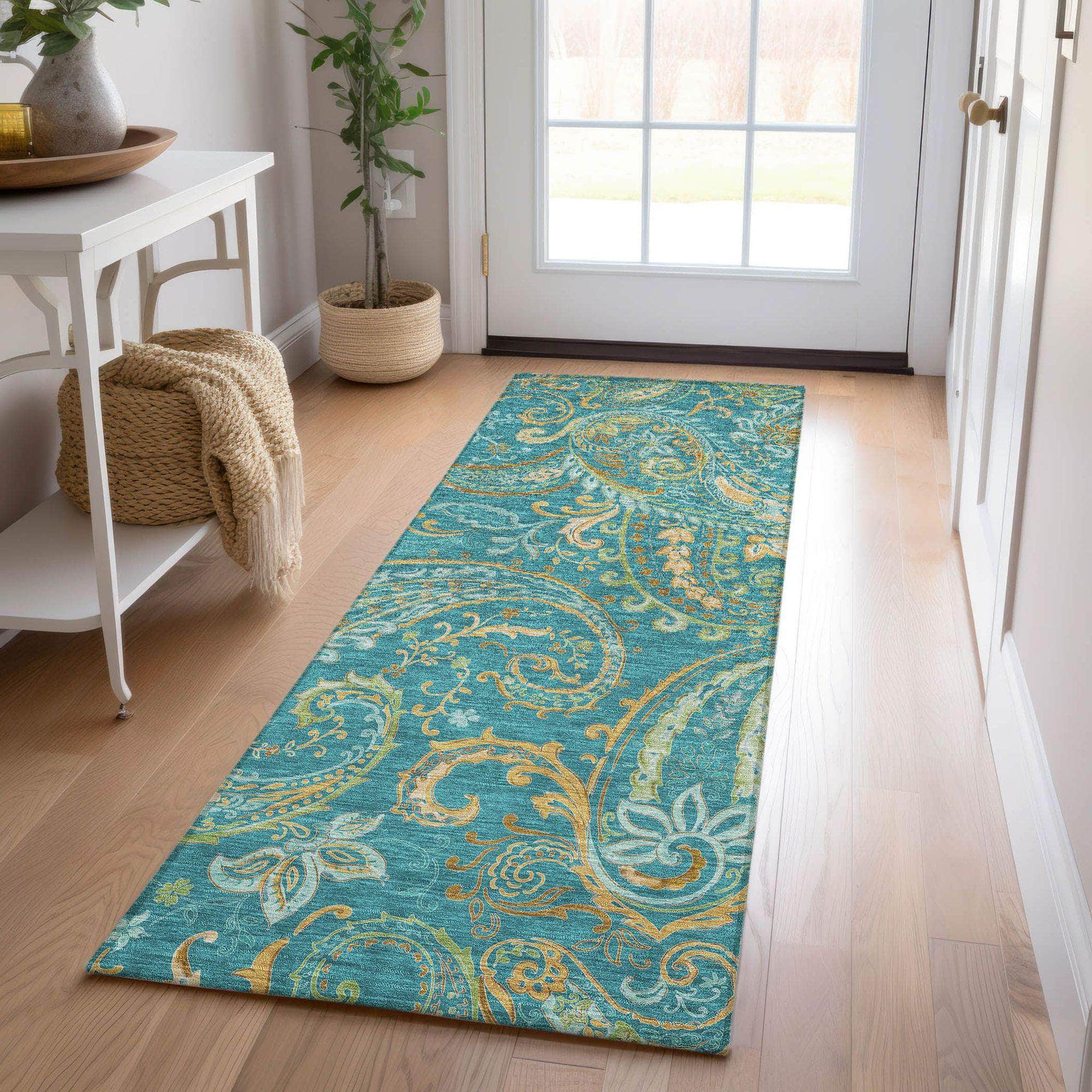 Machine Made ACN533 Teal Rugs