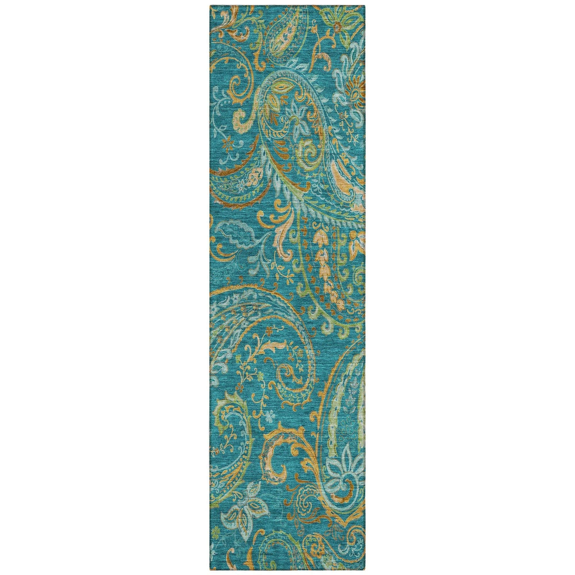 Machine Washable Teal Rug - Indoor / Outdoor - Kids / Pet Friendly Paisley Print Rug