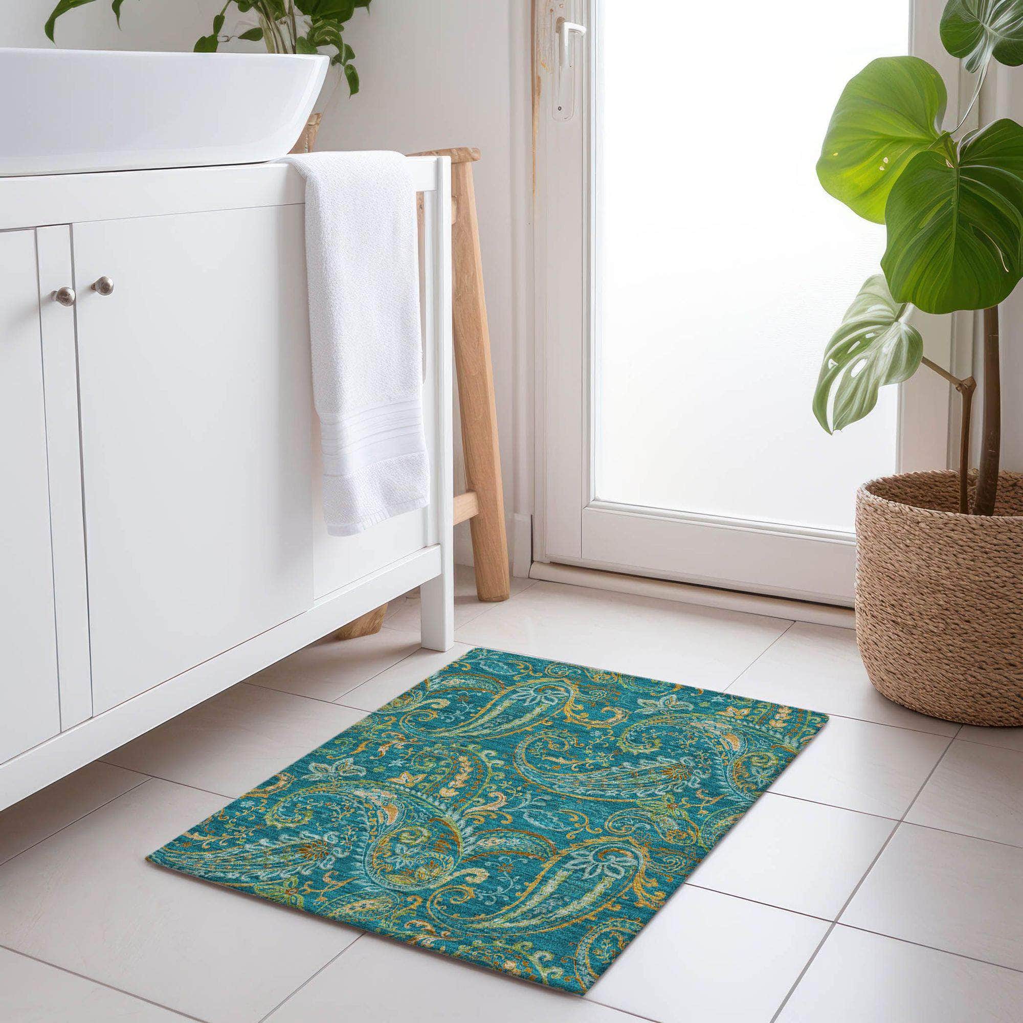 Machine Made ACN533 Teal Rugs
