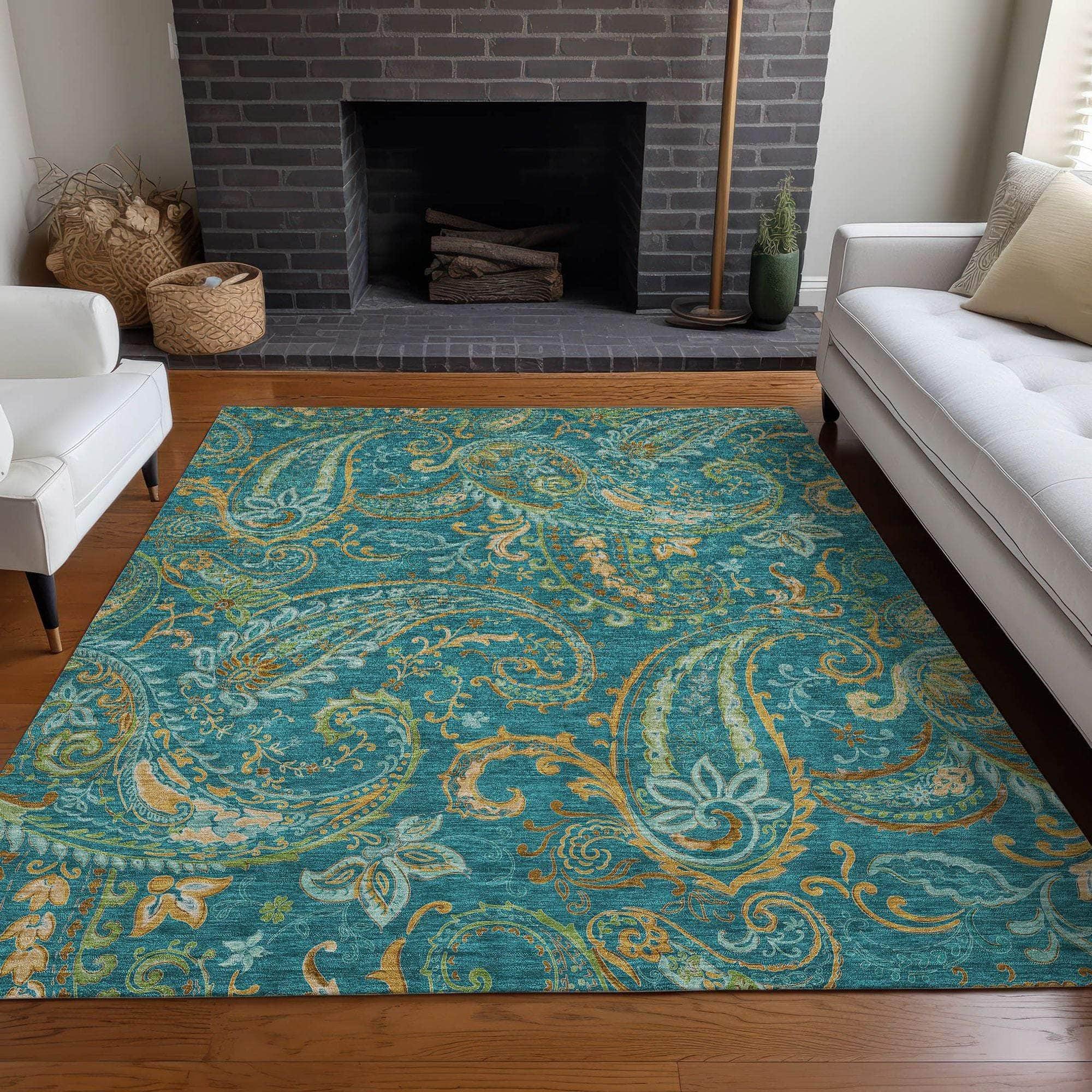 Machine Made ACN533 Teal Rugs