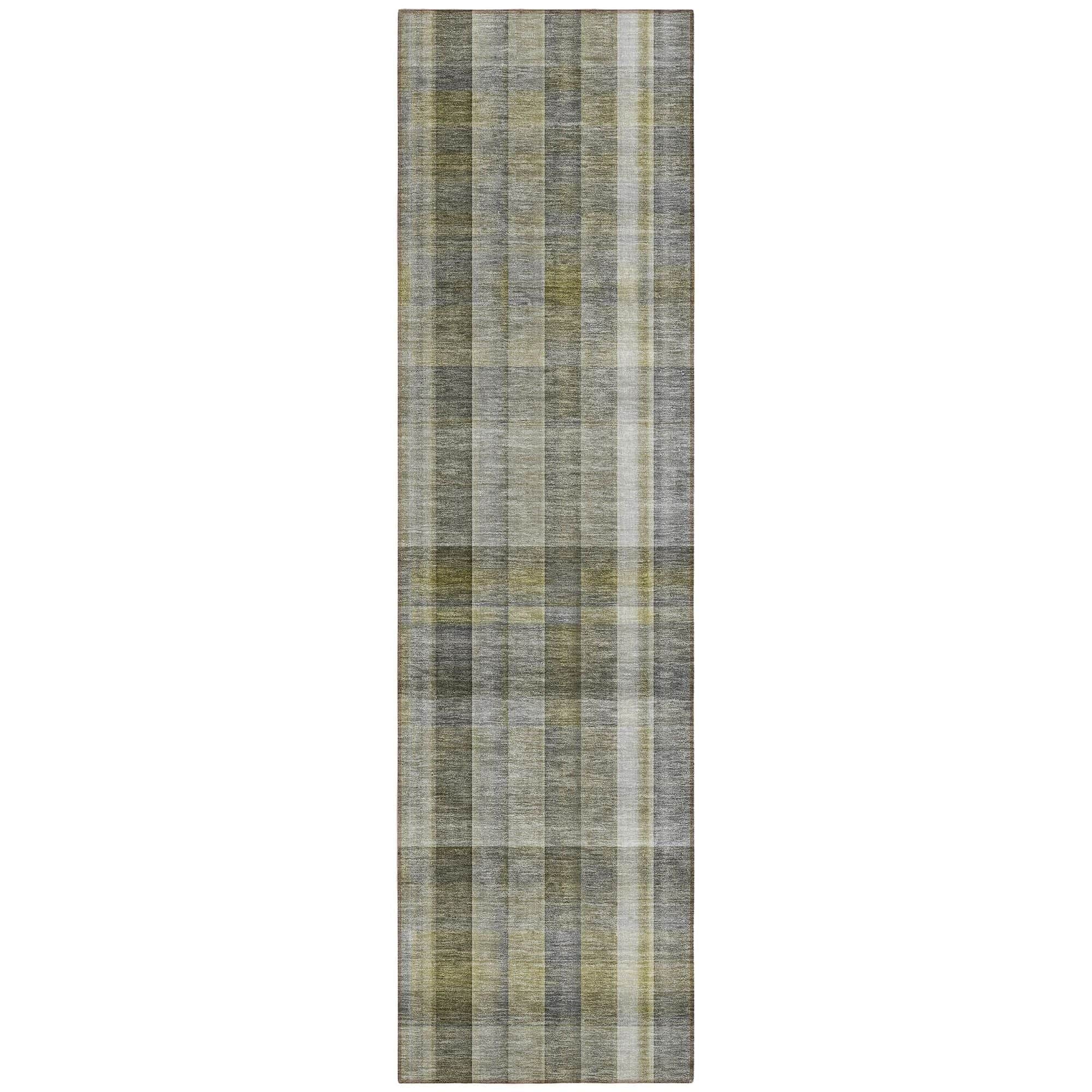 Machine Washable Gray Rug - Indoor / Outdoor - Kids / Pet Friendly Plaid Print Rug
