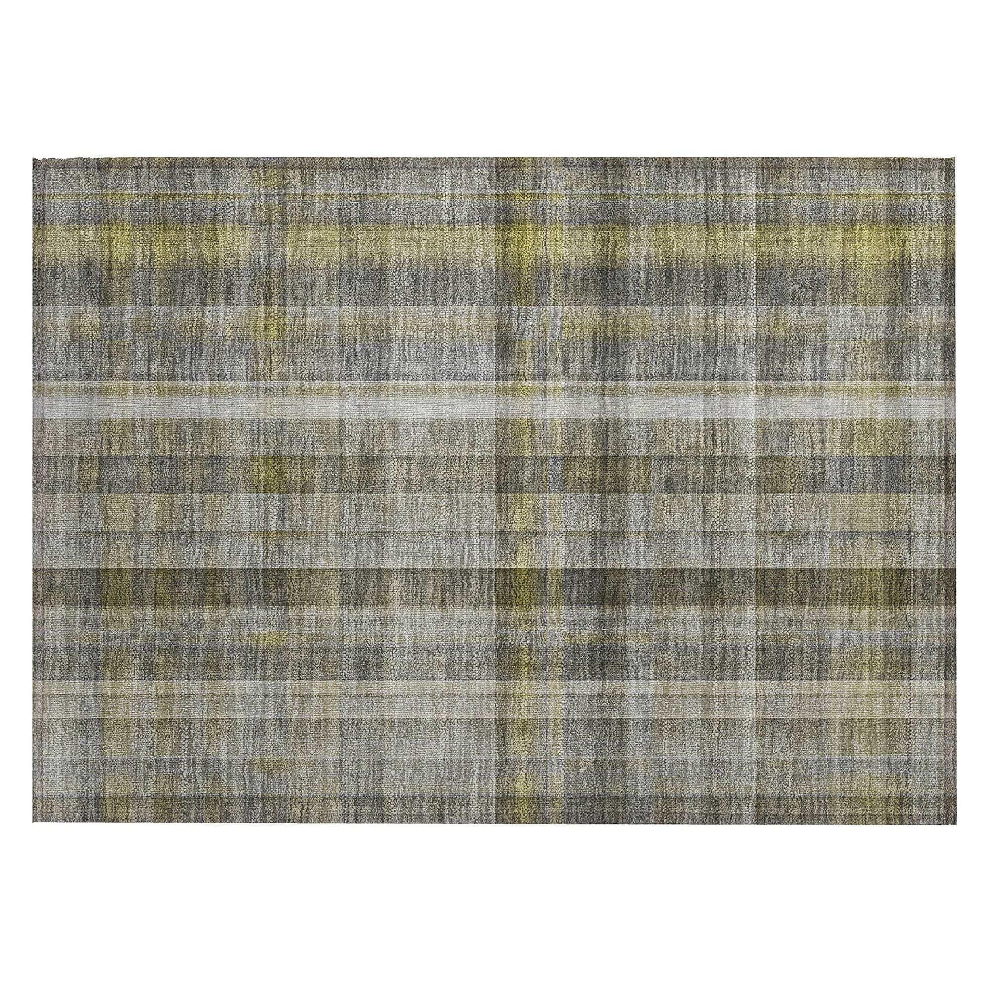 Machine Washable Gray Rug - Indoor / Outdoor - Kids / Pet Friendly Plaid Print Rug
