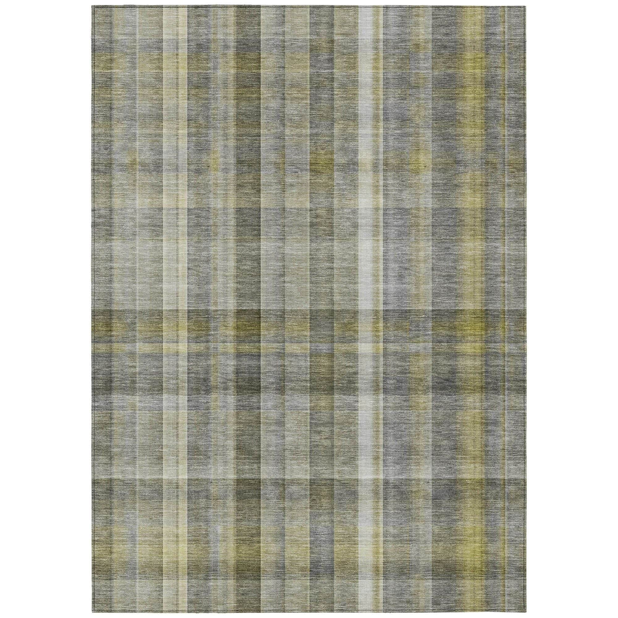 Machine Washable Gray Rug - Indoor / Outdoor - Kids / Pet Friendly Plaid Print Rug