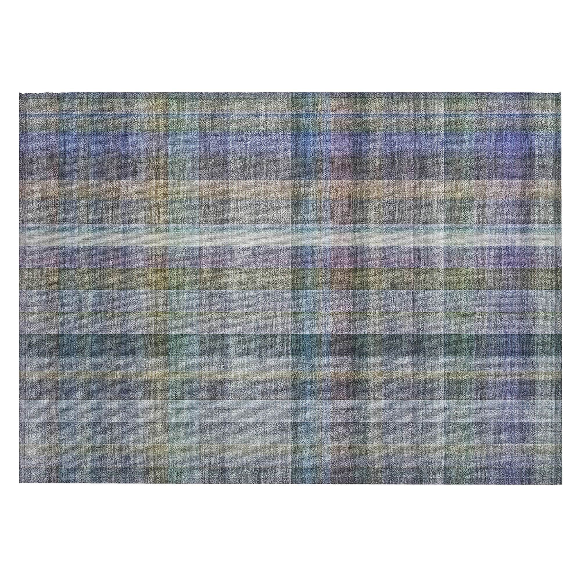 Machine Washable Green Rug - Indoor / Outdoor - Kids / Pet Friendly Plaid Print Rug
