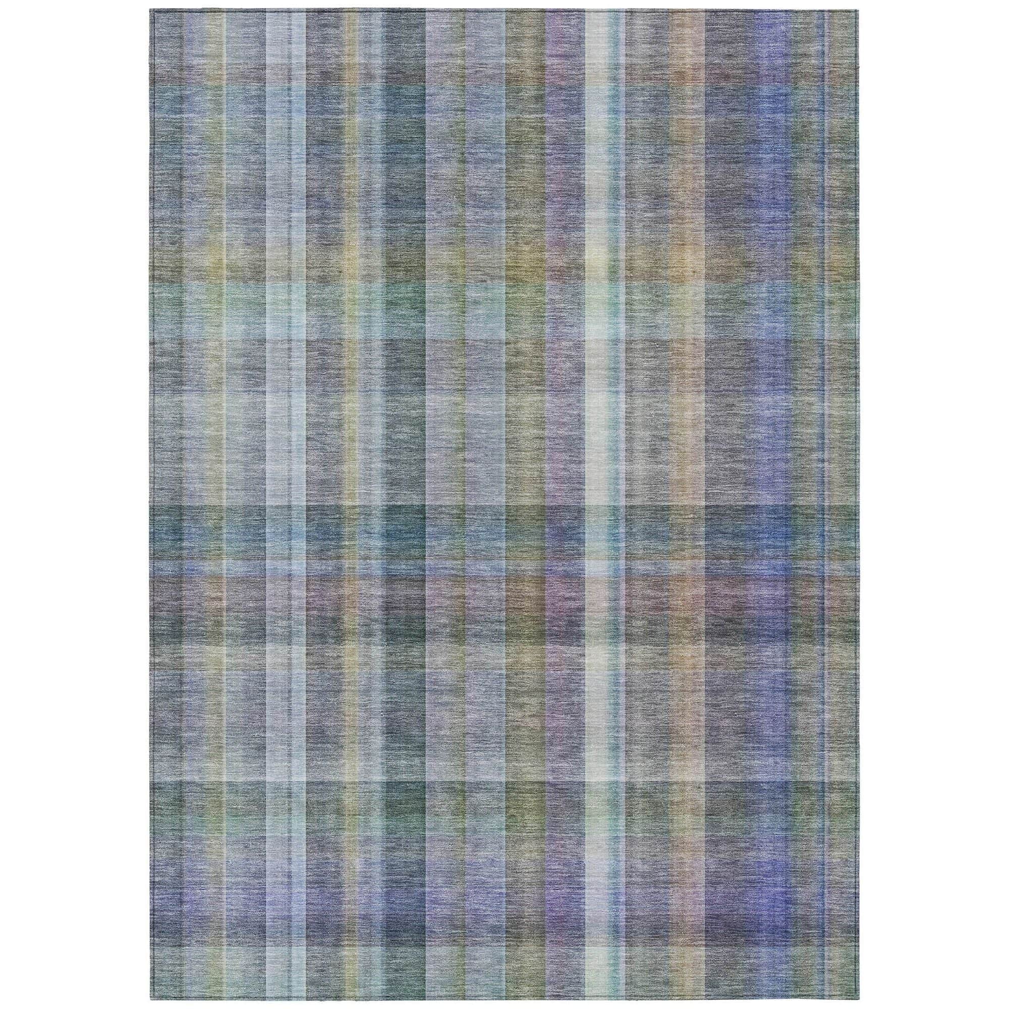 Machine Washable Green Rug - Indoor / Outdoor - Kids / Pet Friendly Plaid Print Rug