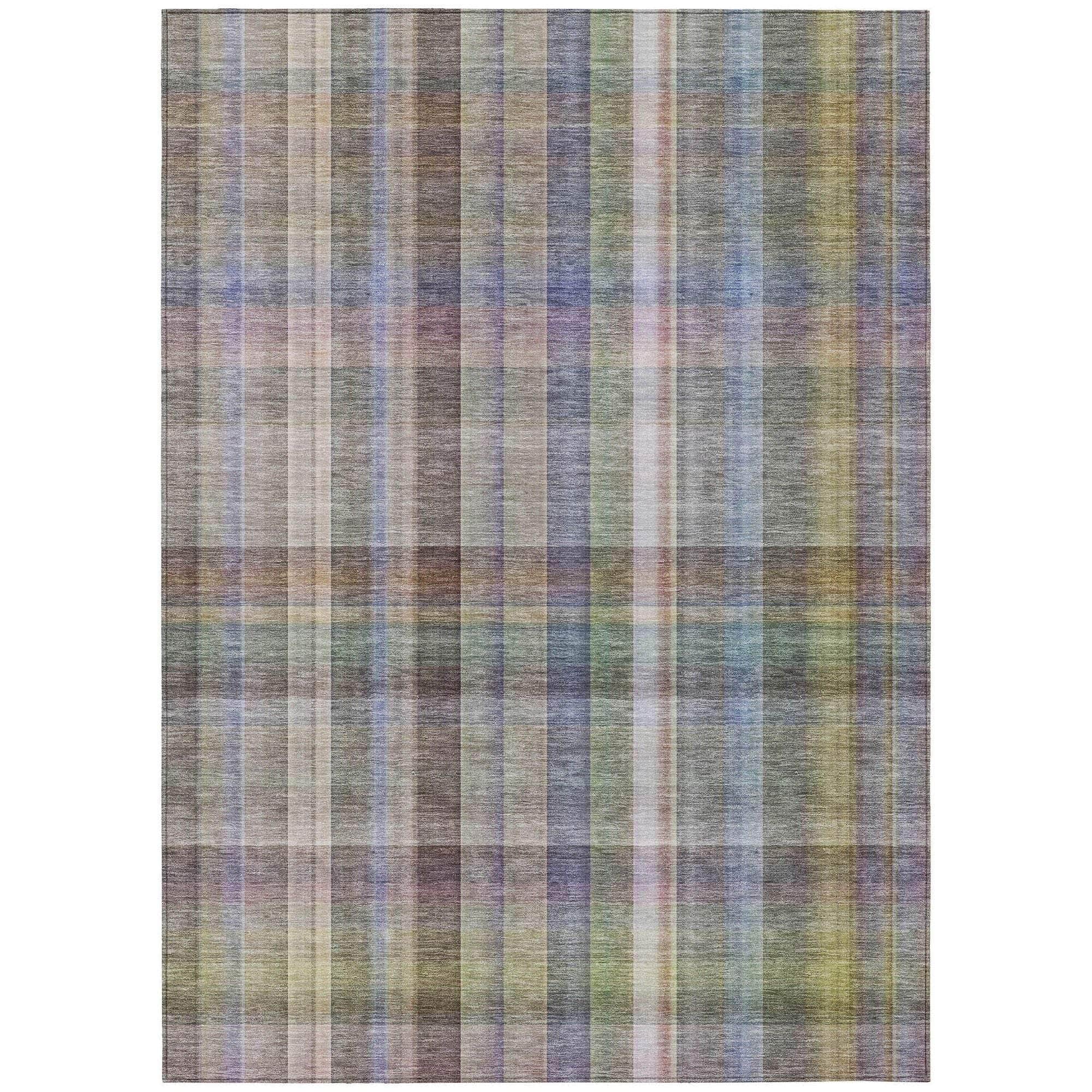Machine Washable Pewter Gray Rug - Indoor / Outdoor - Kids / Pet Friendly Plaid Print Rug