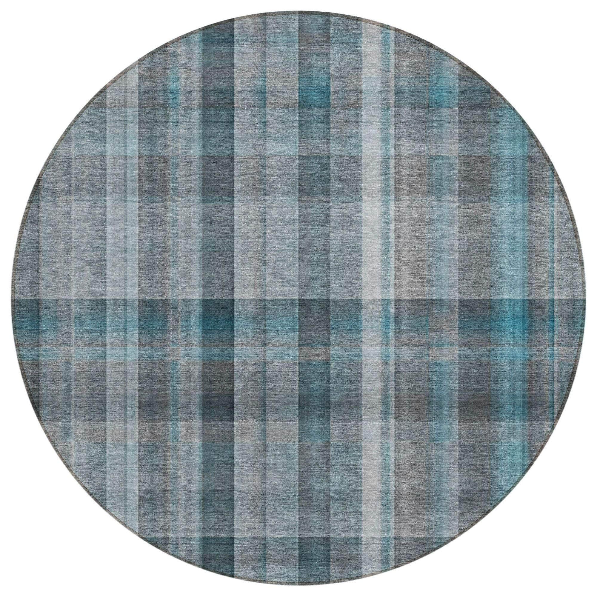 Machine Washable Teal Rug - Indoor / Outdoor - Kids / Pet Friendly Plaid Print Rug