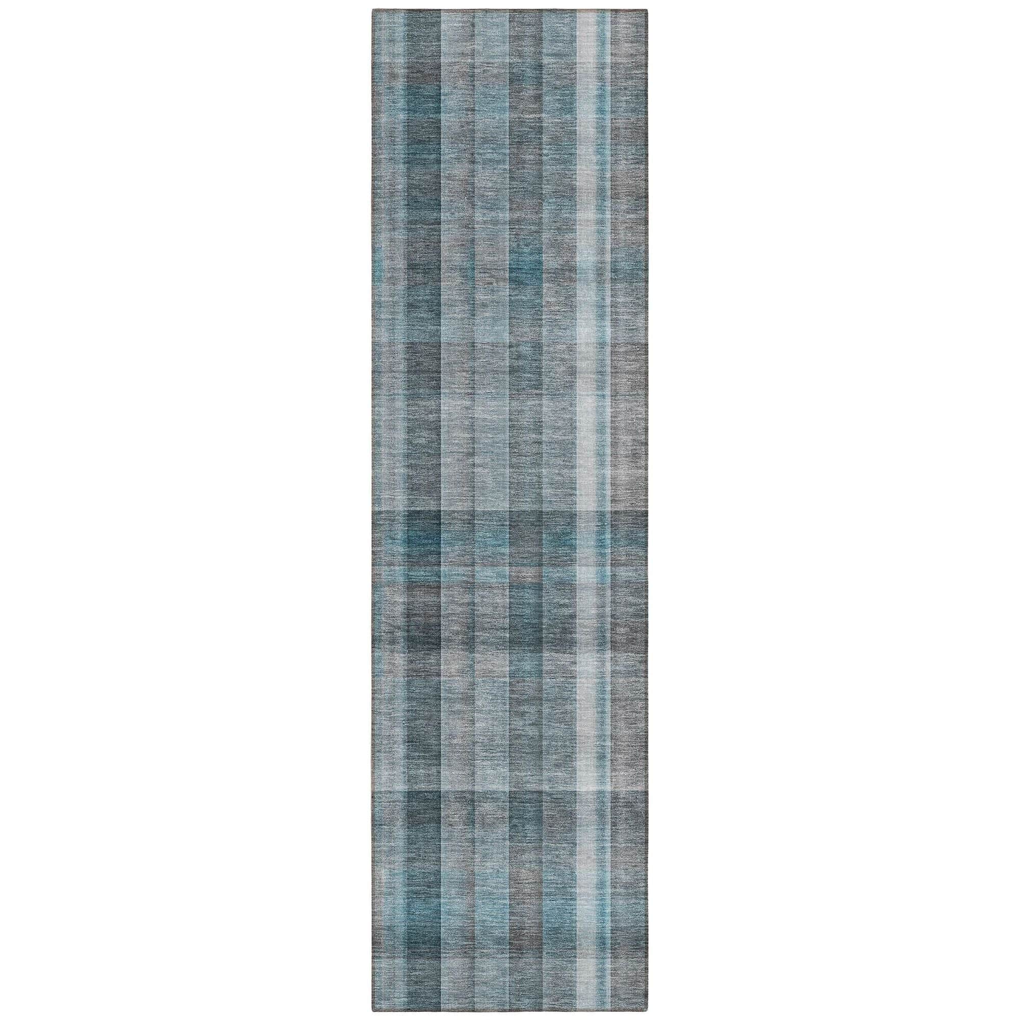 Machine Washable Teal Rug - Indoor / Outdoor - Kids / Pet Friendly Plaid Print Rug