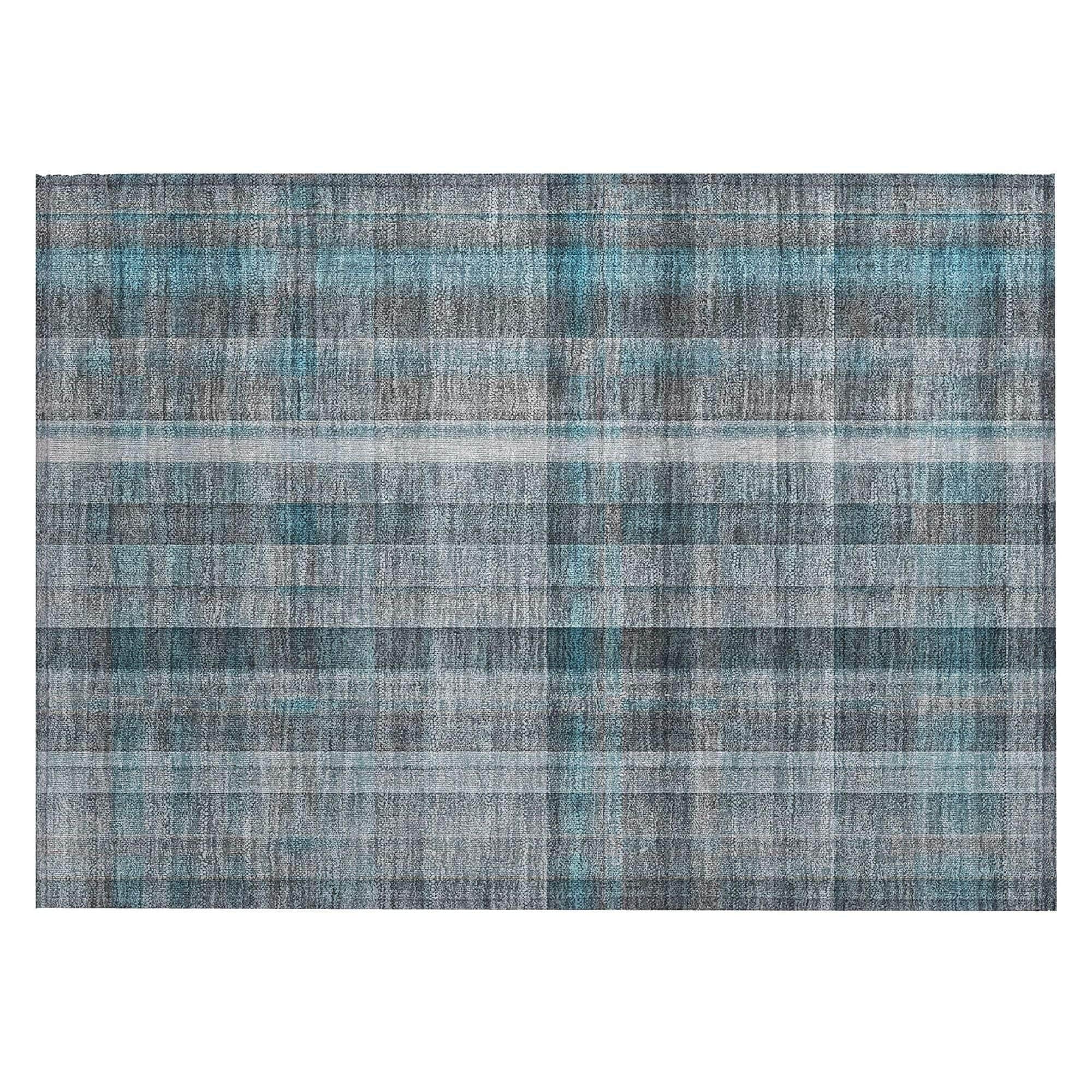 Machine Washable Teal Rug - Indoor / Outdoor - Kids / Pet Friendly Plaid Print Rug