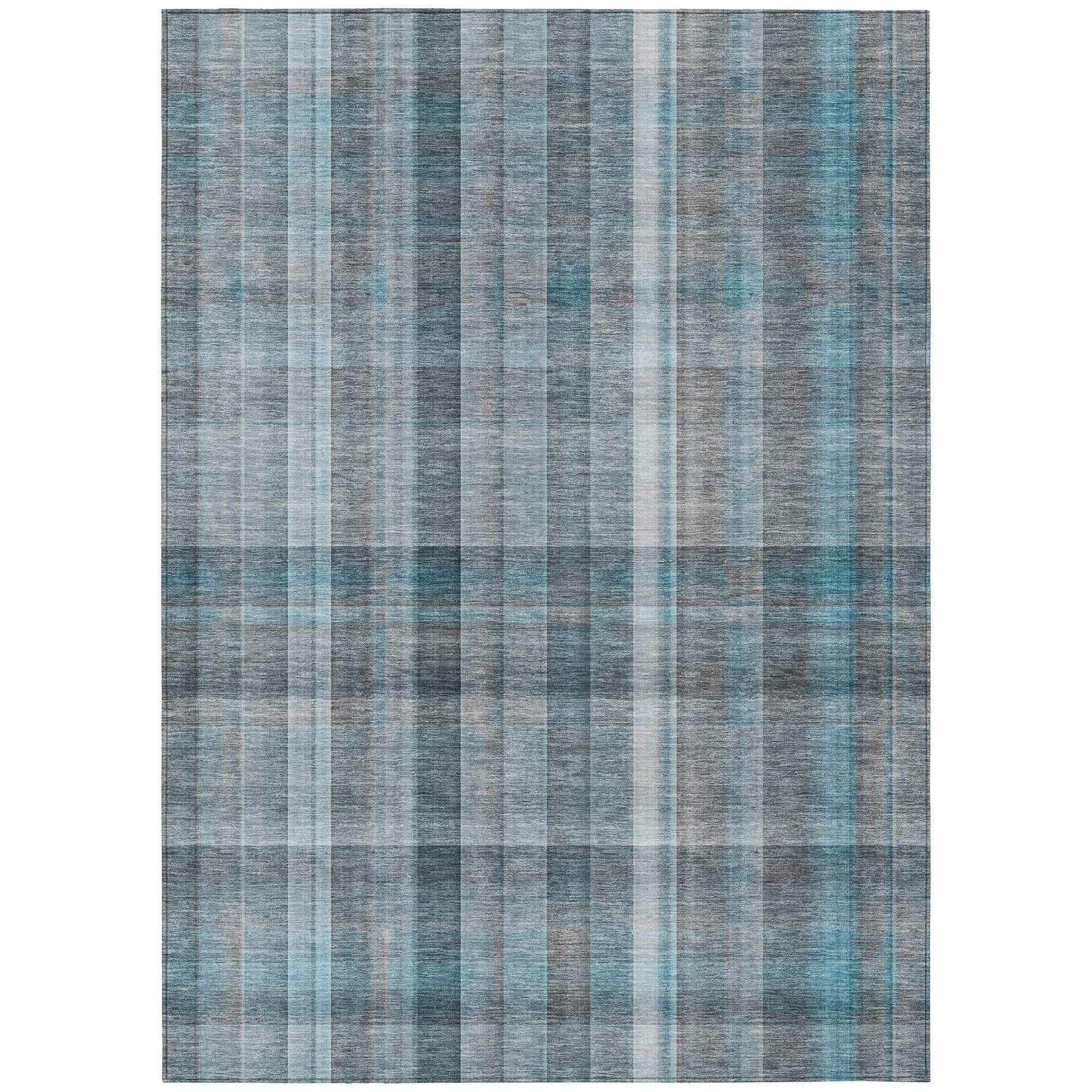 Machine Washable Teal Rug - Indoor / Outdoor - Kids / Pet Friendly Plaid Print Rug