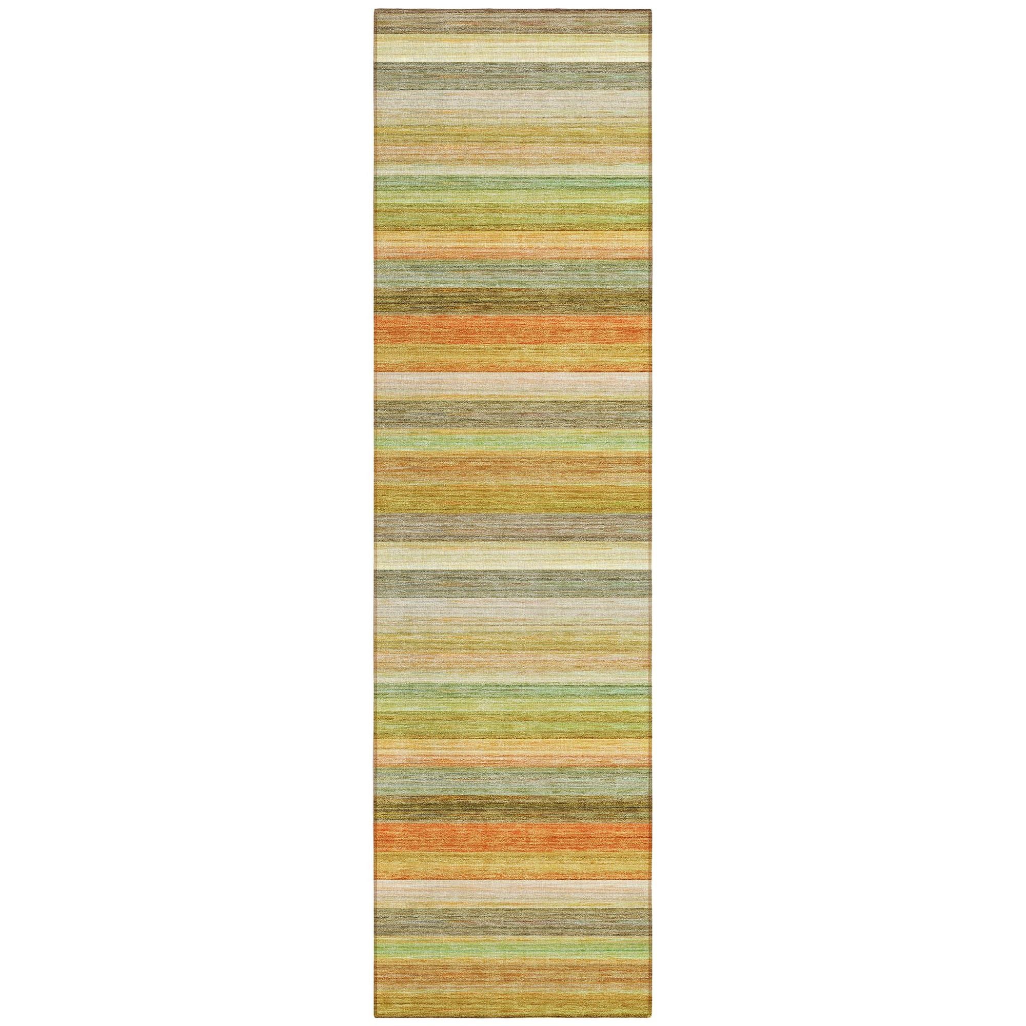 Machine Washable Aloe Green Rug - Indoor / Outdoor - Kids / Pet Friendly Stripes Print Rug