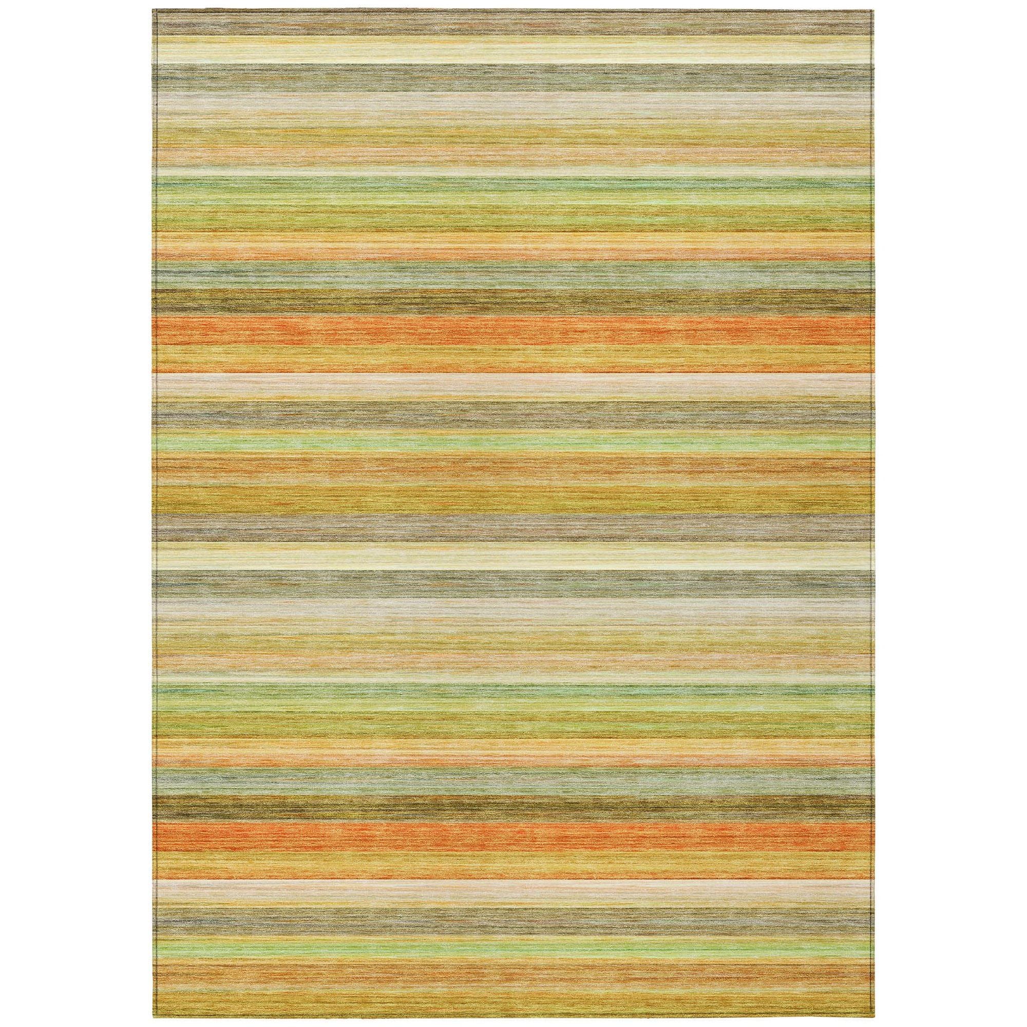 Machine Washable Aloe Green Rug - Indoor / Outdoor - Kids / Pet Friendly Stripes Print Rug
