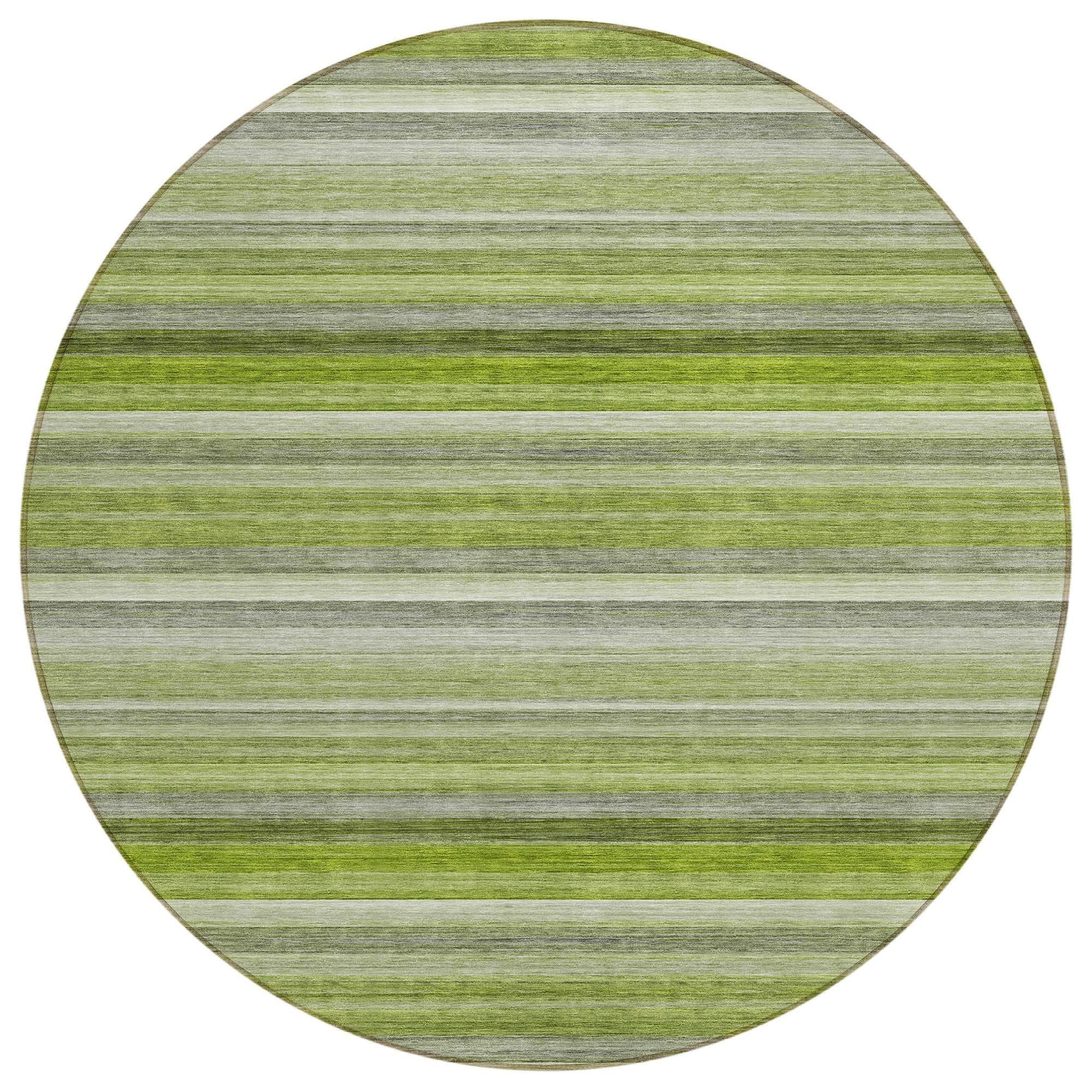 Machine Washable Fern Green Rug - Indoor / Outdoor - Kids / Pet Friendly Stripes Print Rug