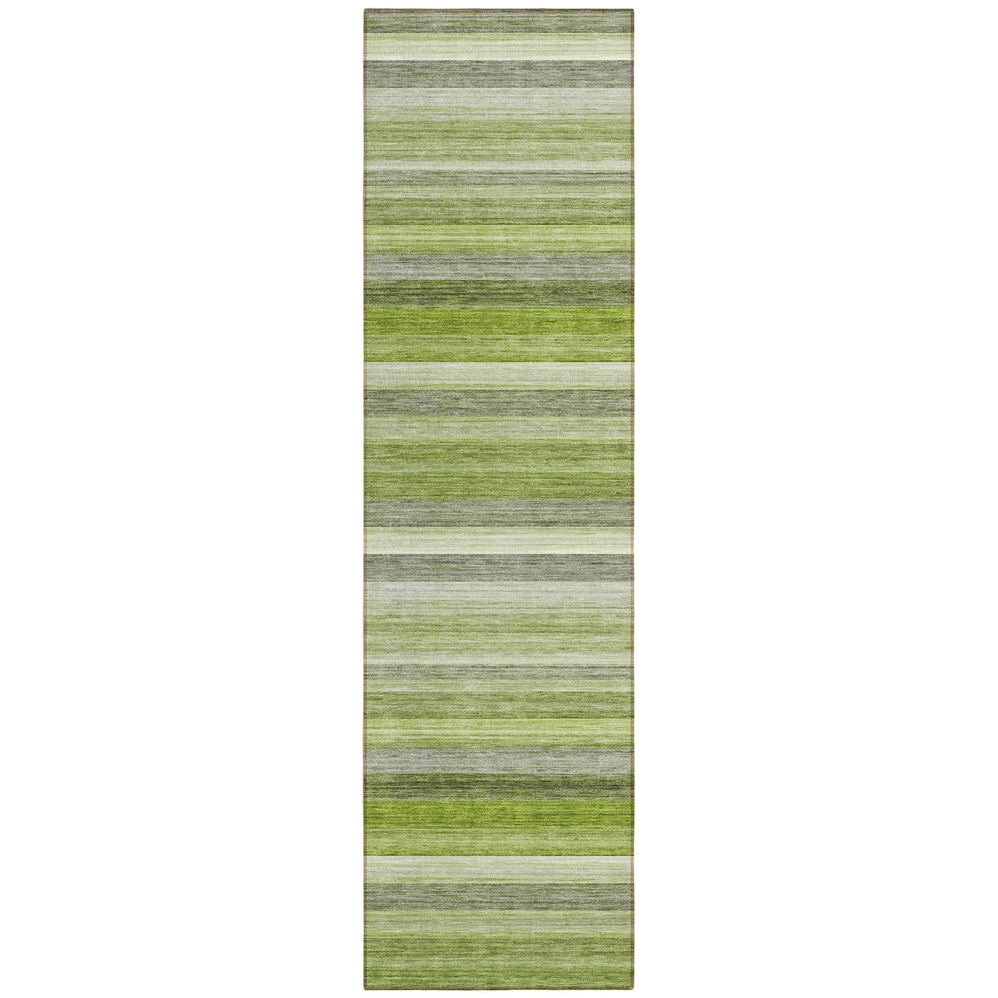 Machine Washable Fern Green Rug - Indoor / Outdoor - Kids / Pet Friendly Stripes Print Rug