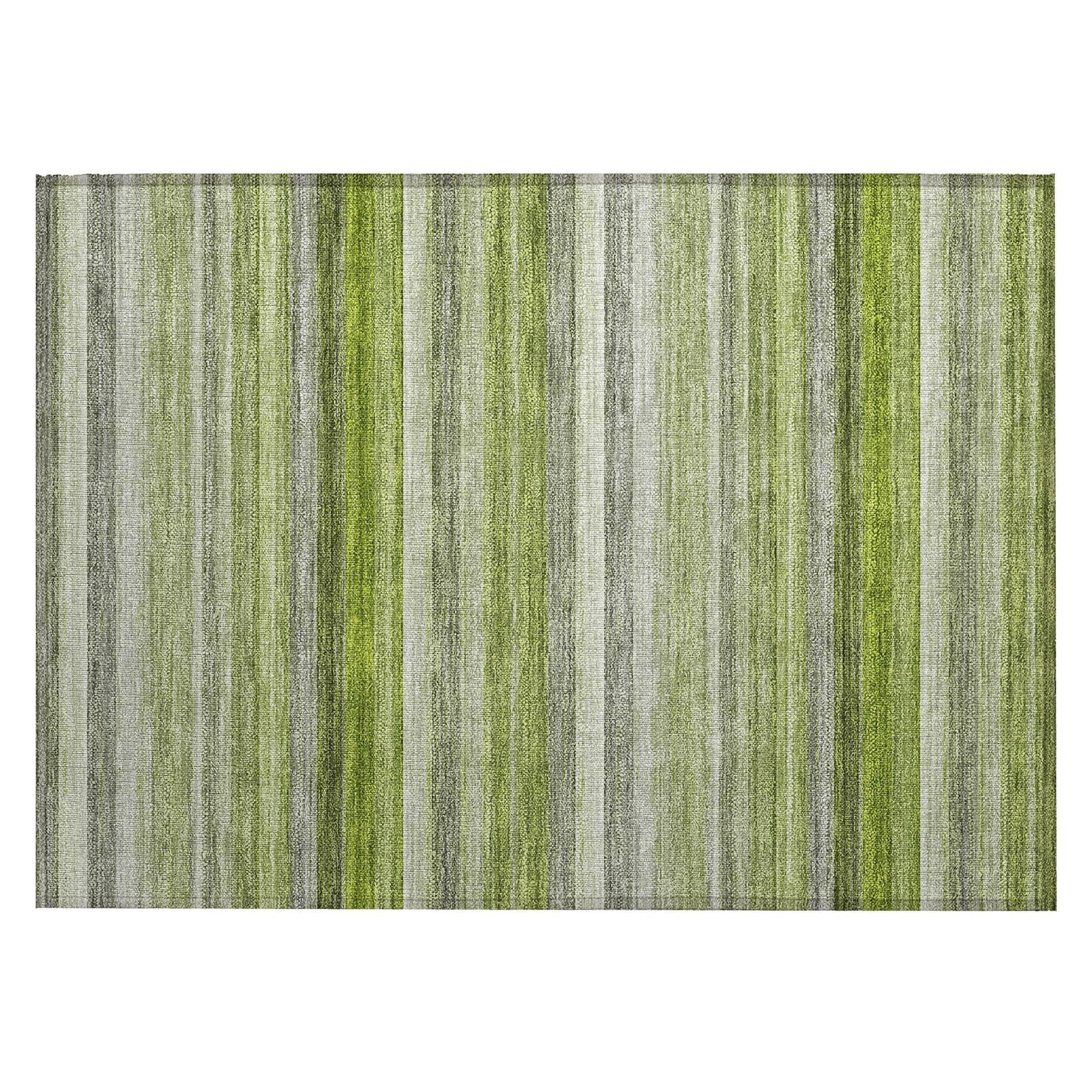 Machine Washable Fern Green Rug - Indoor / Outdoor - Kids / Pet Friendly Stripes Print Rug