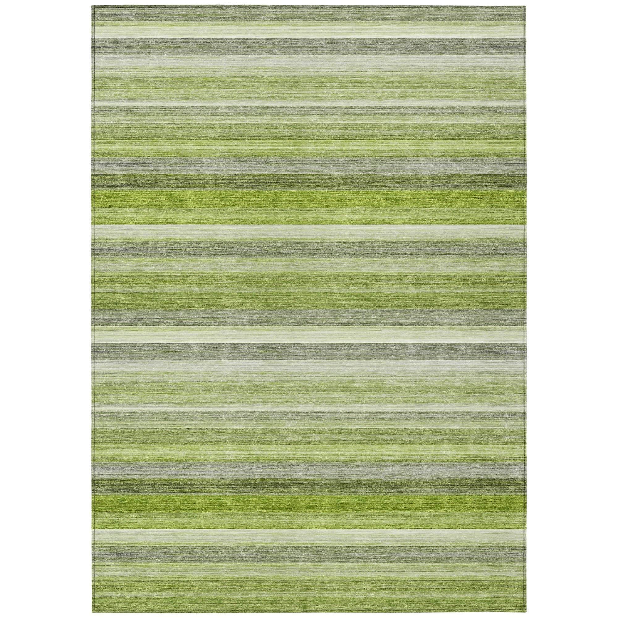 Machine Washable Fern Green Rug - Indoor / Outdoor - Kids / Pet Friendly Stripes Print Rug