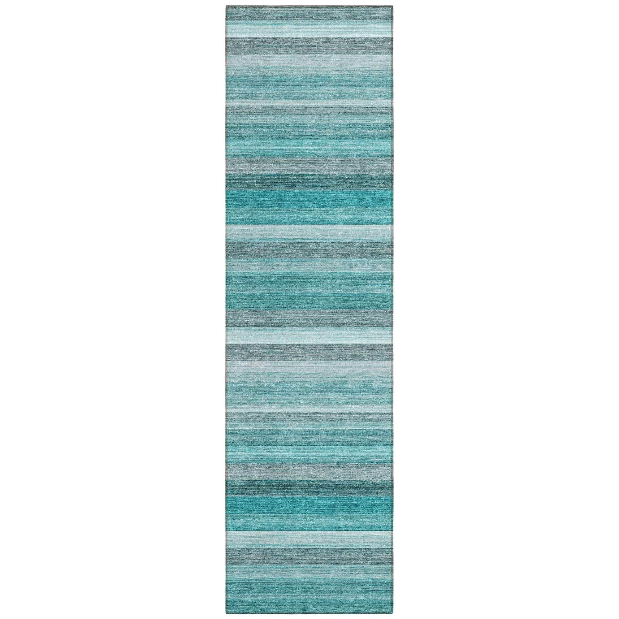 Machine Washable Teal Rug - Indoor / Outdoor - Kids / Pet Friendly Stripes Print Rug