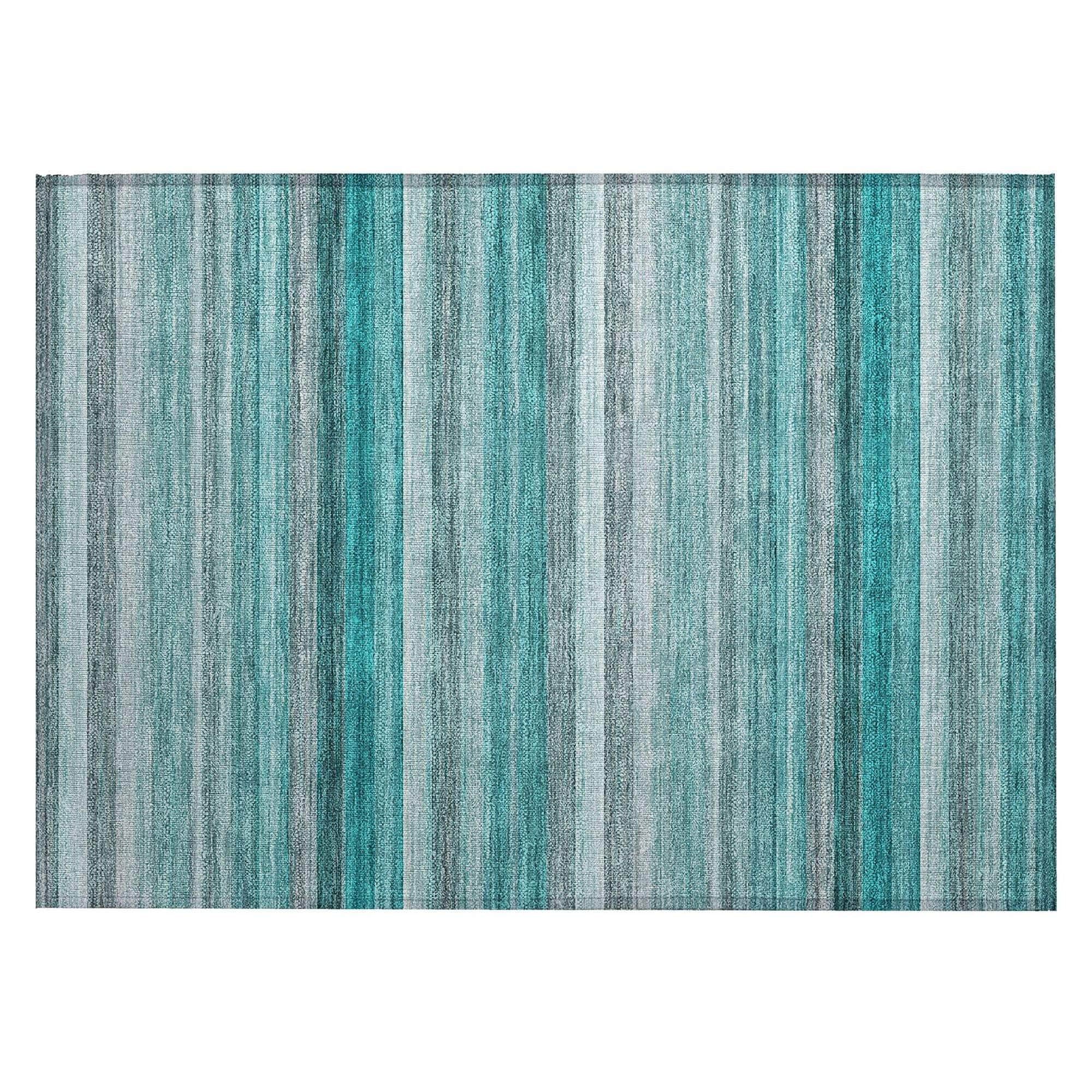 Machine Washable Teal Rug - Indoor / Outdoor - Kids / Pet Friendly Stripes Print Rug