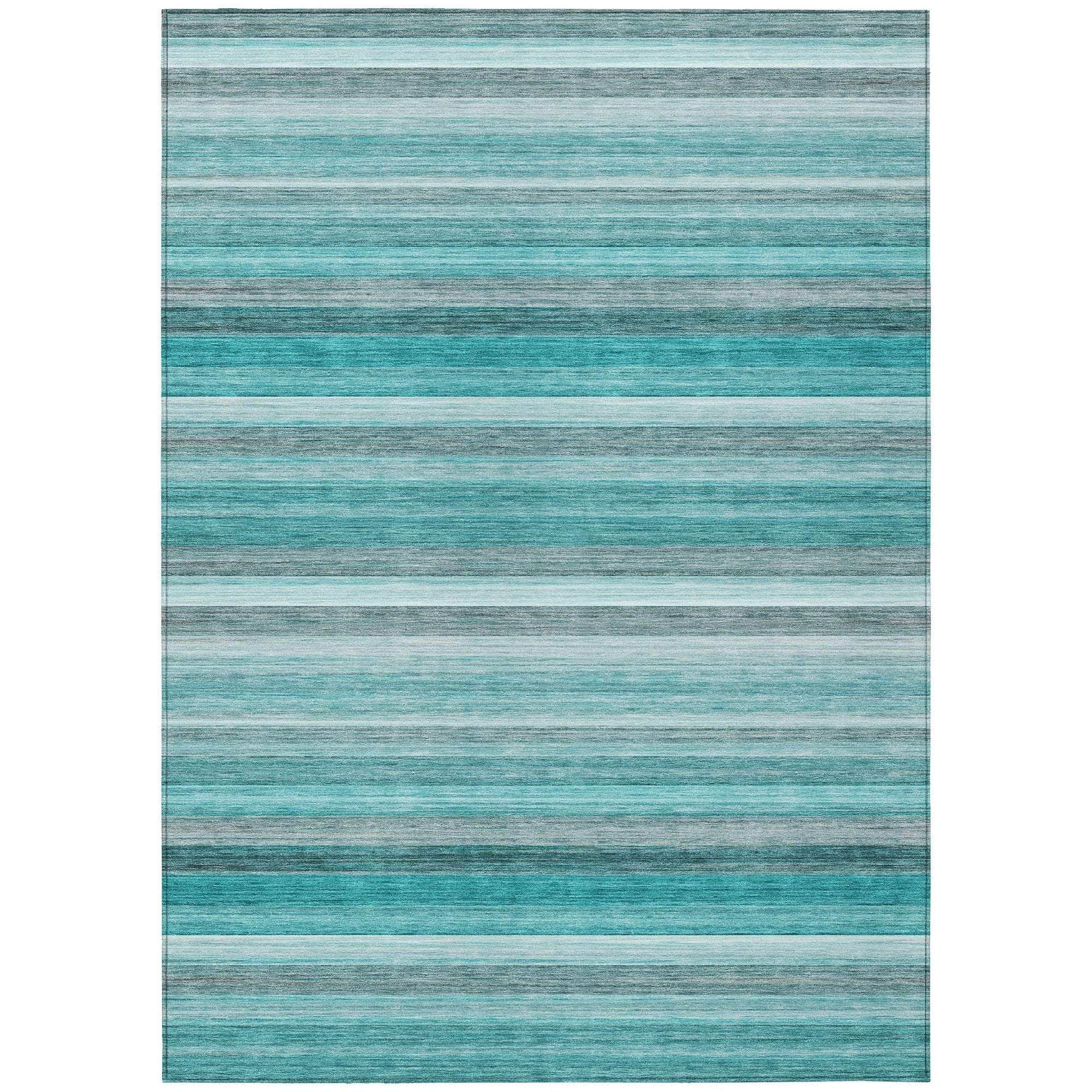 Machine Washable Teal Rug - Indoor / Outdoor - Kids / Pet Friendly Stripes Print Rug