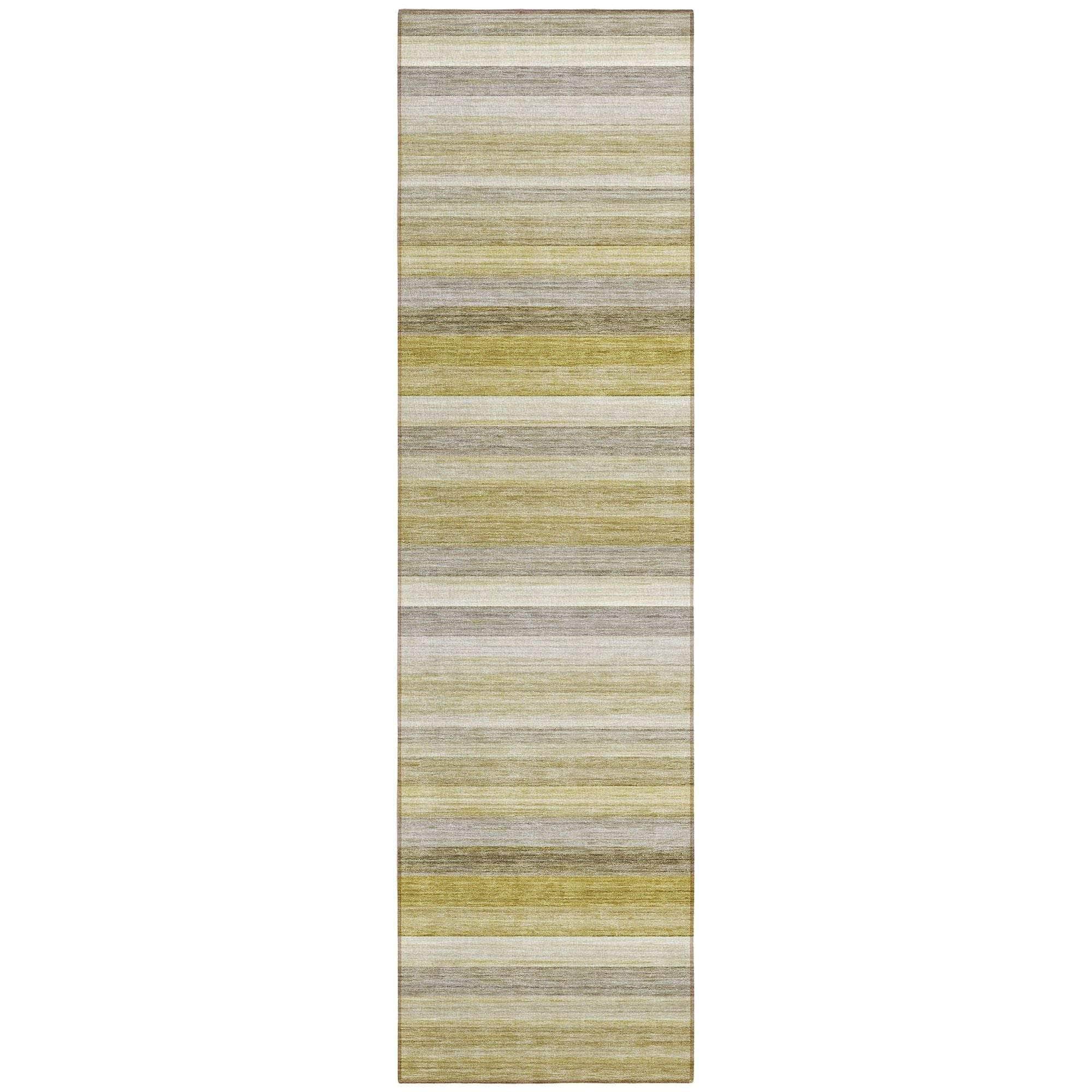 Machine Washable Wheat Gold Rug - Indoor / Outdoor - Kids / Pet Friendly Stripes Print Rug