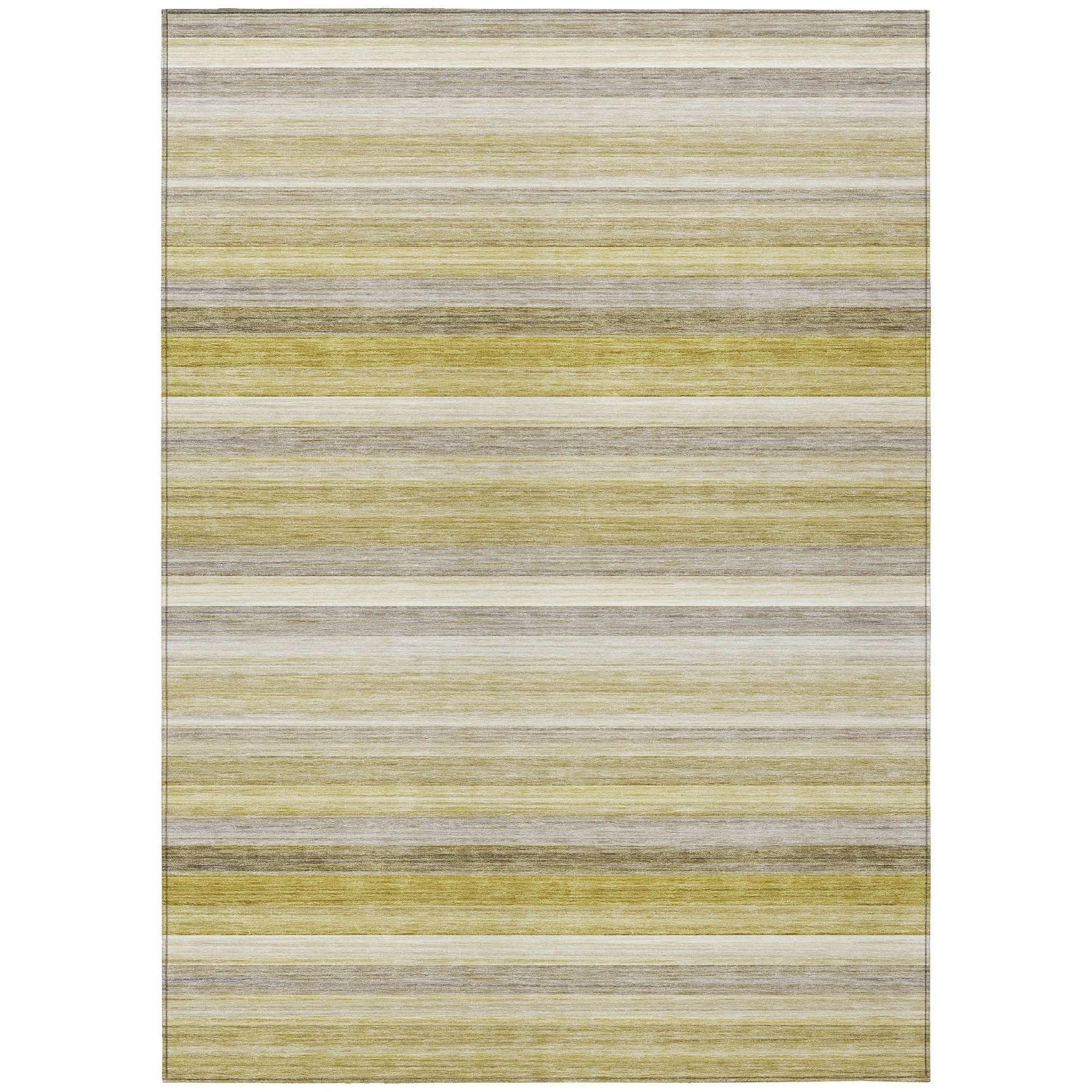 Machine Washable Wheat Gold Rug - Indoor / Outdoor - Kids / Pet Friendly Stripes Print Rug