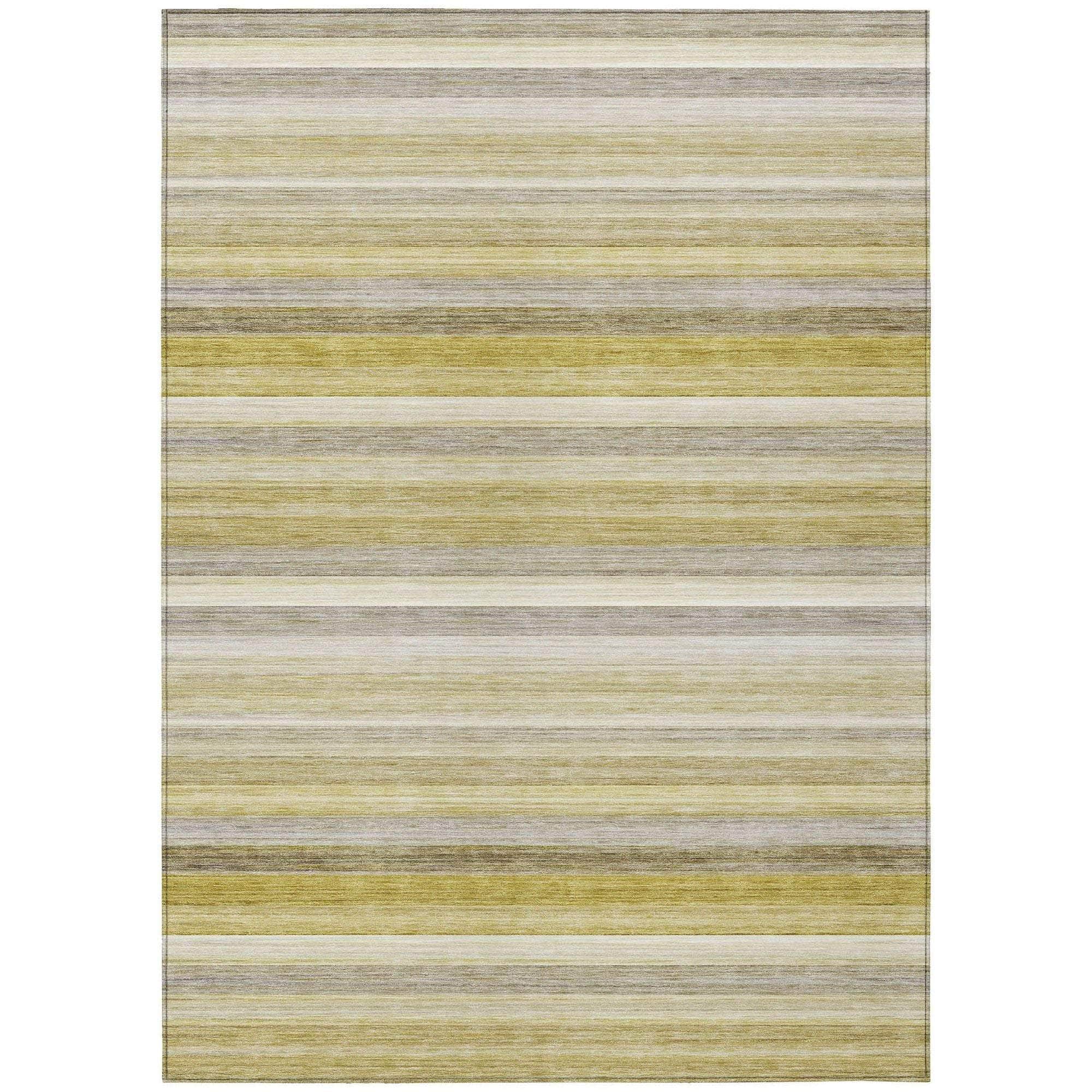 Machine Washable Wheat Gold Rug - Indoor / Outdoor - Kids / Pet Friendly Stripes Print Rug