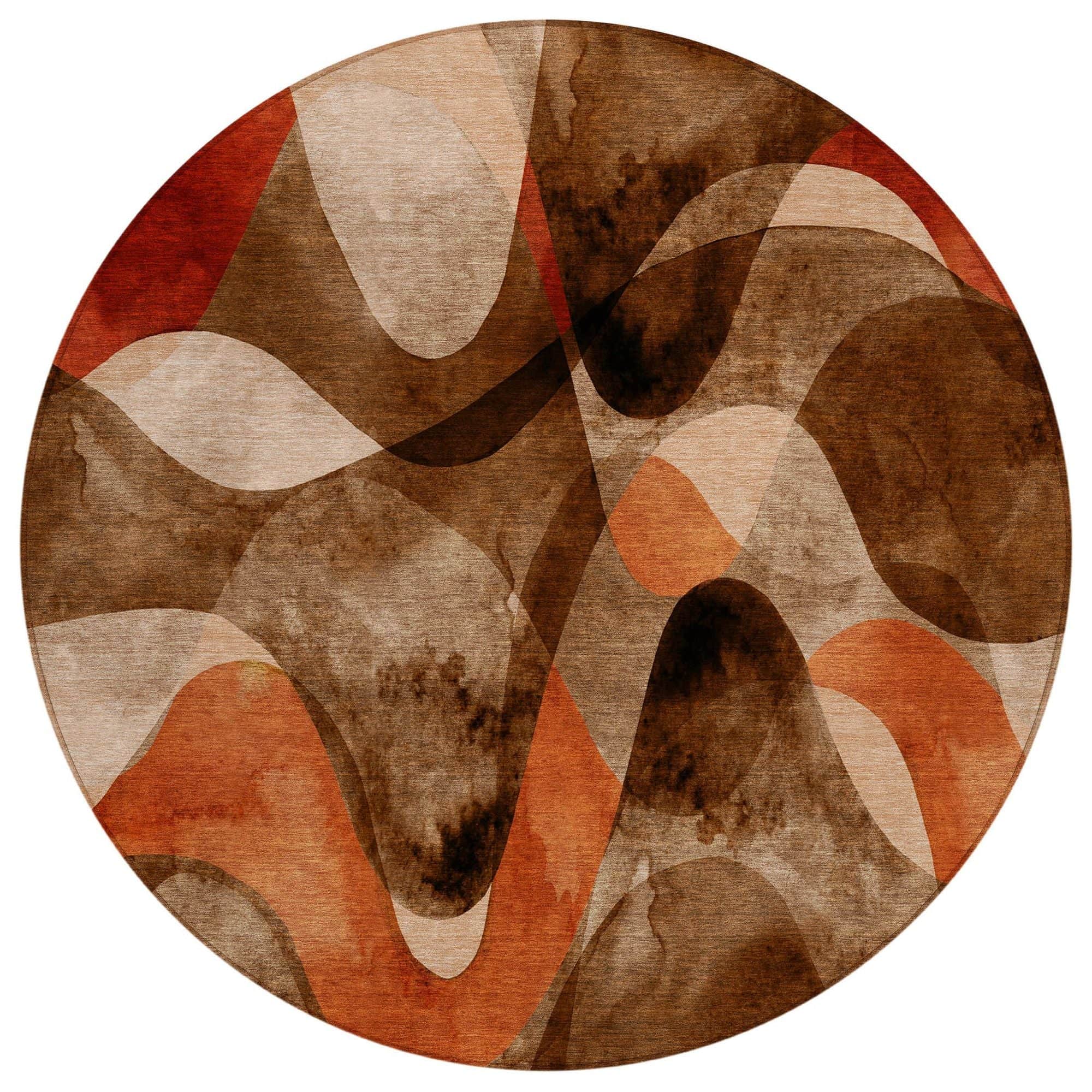 Machine Washable Chocolate Brown Rug - Indoor / Outdoor - Kids / Pet Friendly Abstract Print Rug