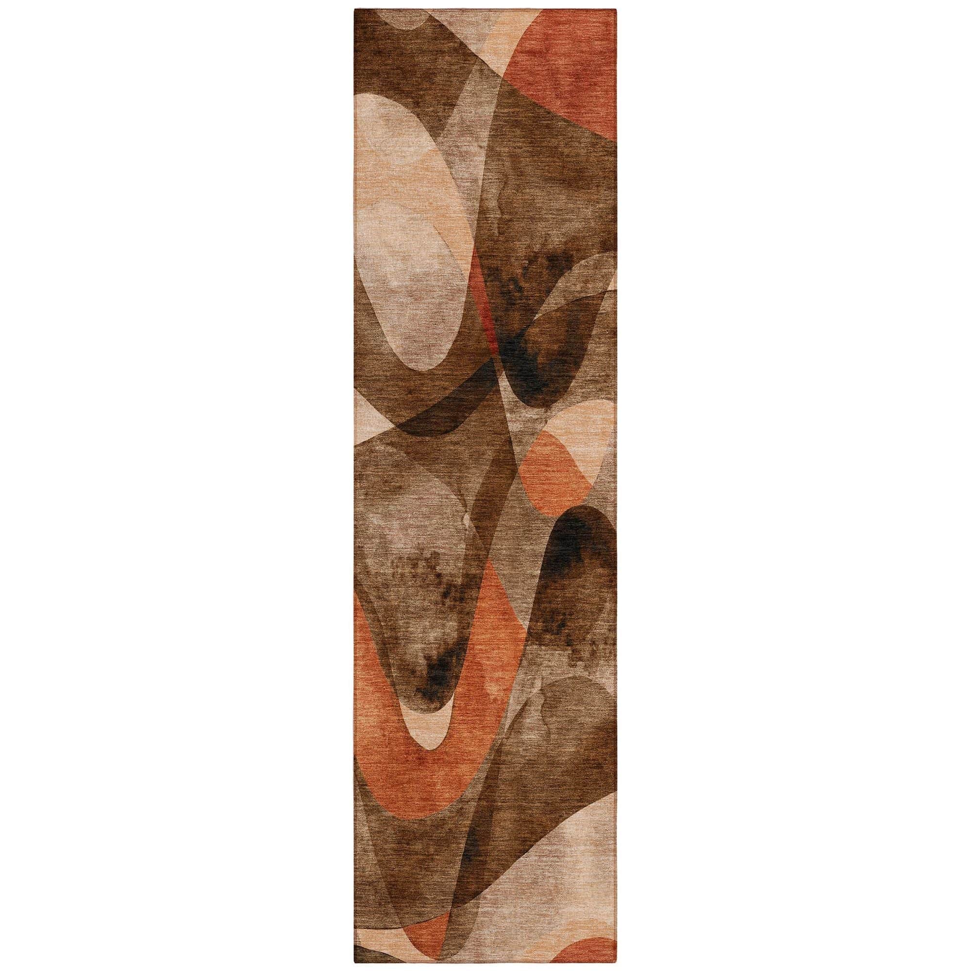 Machine Washable Chocolate Brown Rug - Indoor / Outdoor - Kids / Pet Friendly Abstract Print Rug