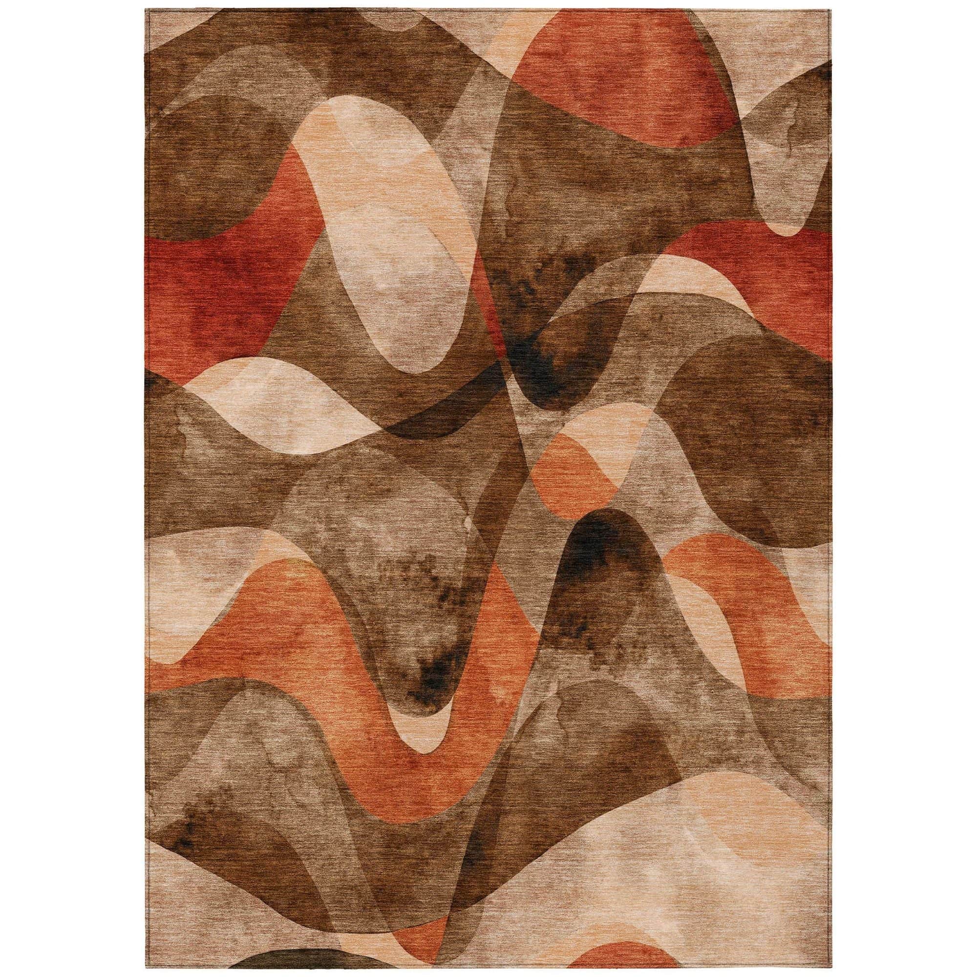 Machine Washable Chocolate Brown Rug - Indoor / Outdoor - Kids / Pet Friendly Abstract Print Rug
