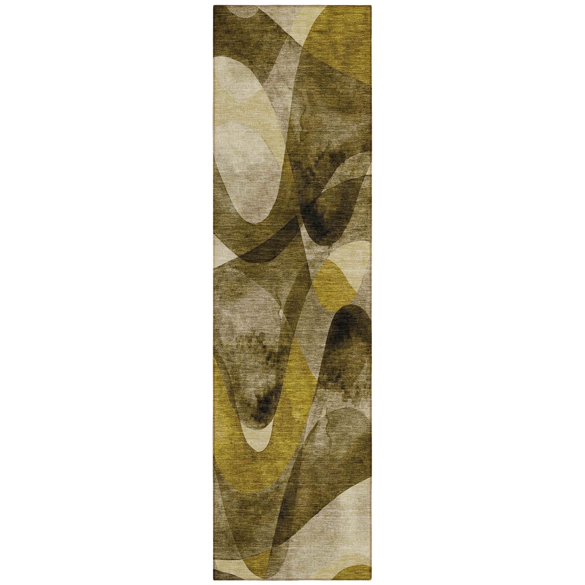 Machine Washable Coffee Brown Rug - Indoor / Outdoor - Kids / Pet Friendly Abstract Print Rug