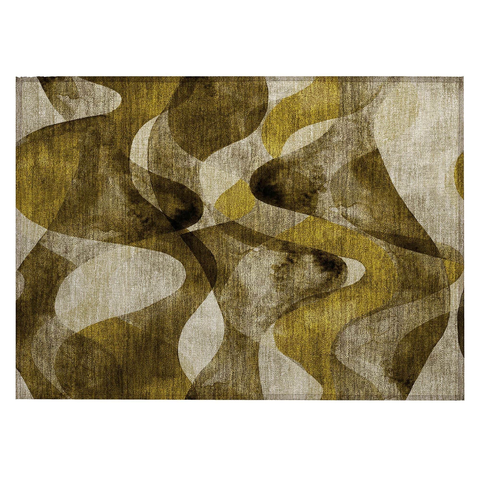 Machine Washable Coffee Brown Rug - Indoor / Outdoor - Kids / Pet Friendly Abstract Print Rug